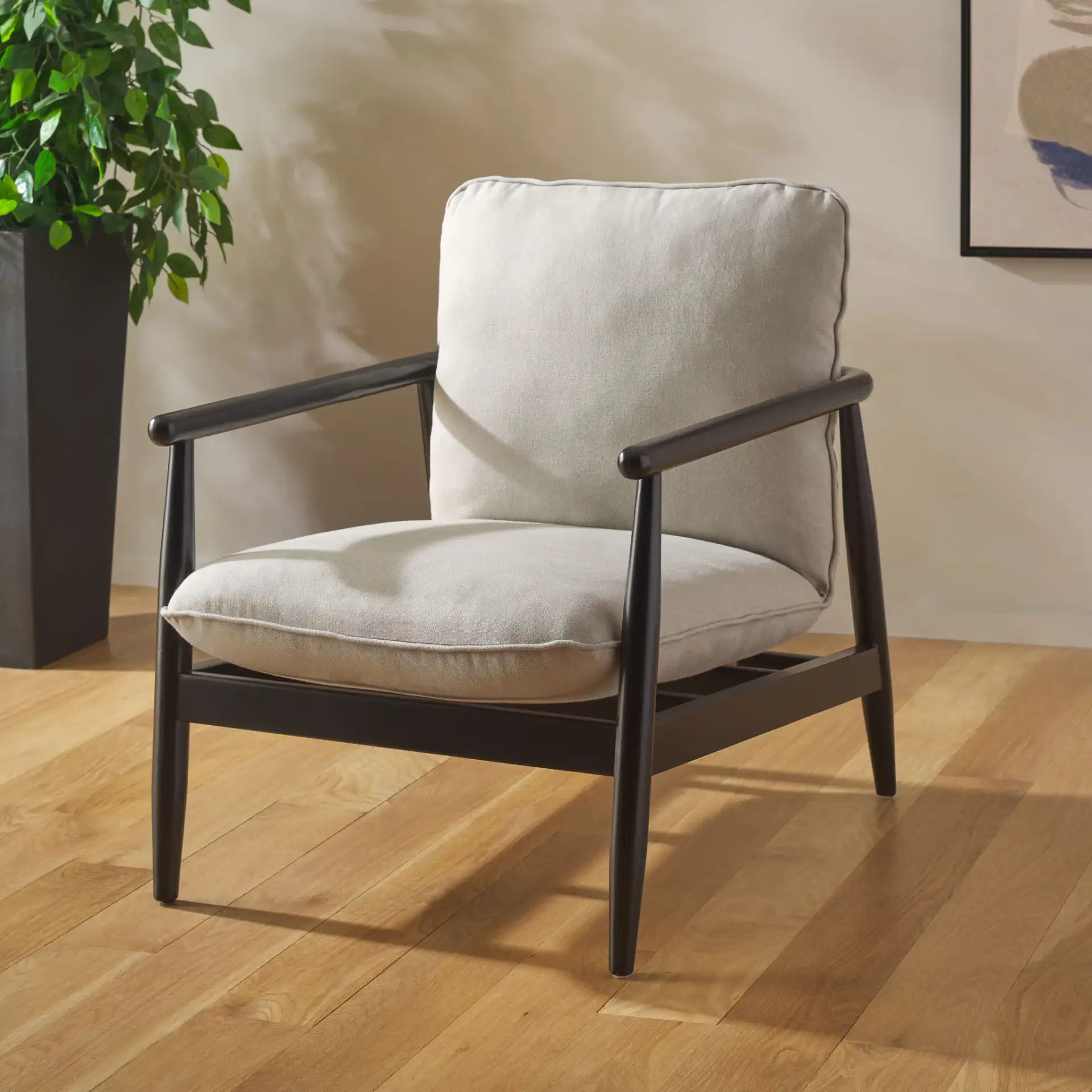 Amias Accent Chair in Gray / Matte Black in a styled room