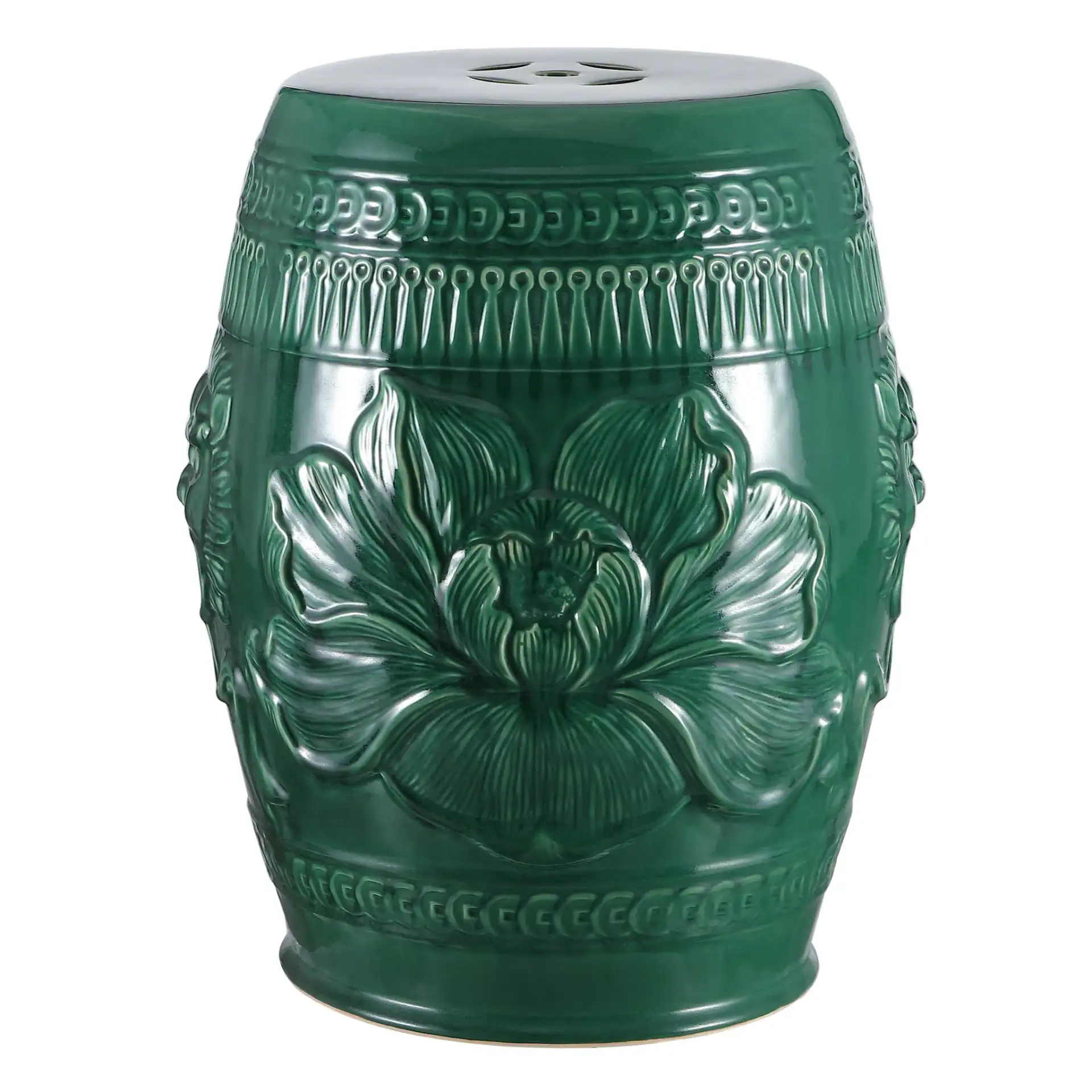 Chinese Dragon Stool in Green in a styled room