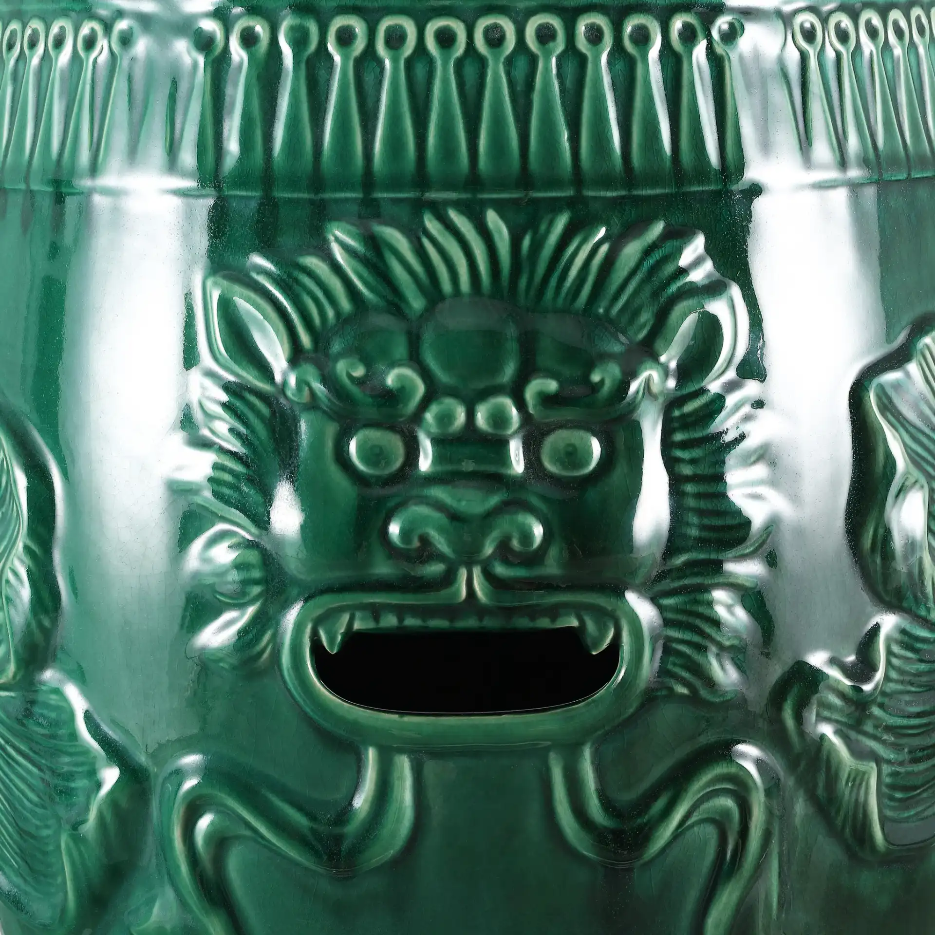 Chinese Dragon Stool in Green in a styled room