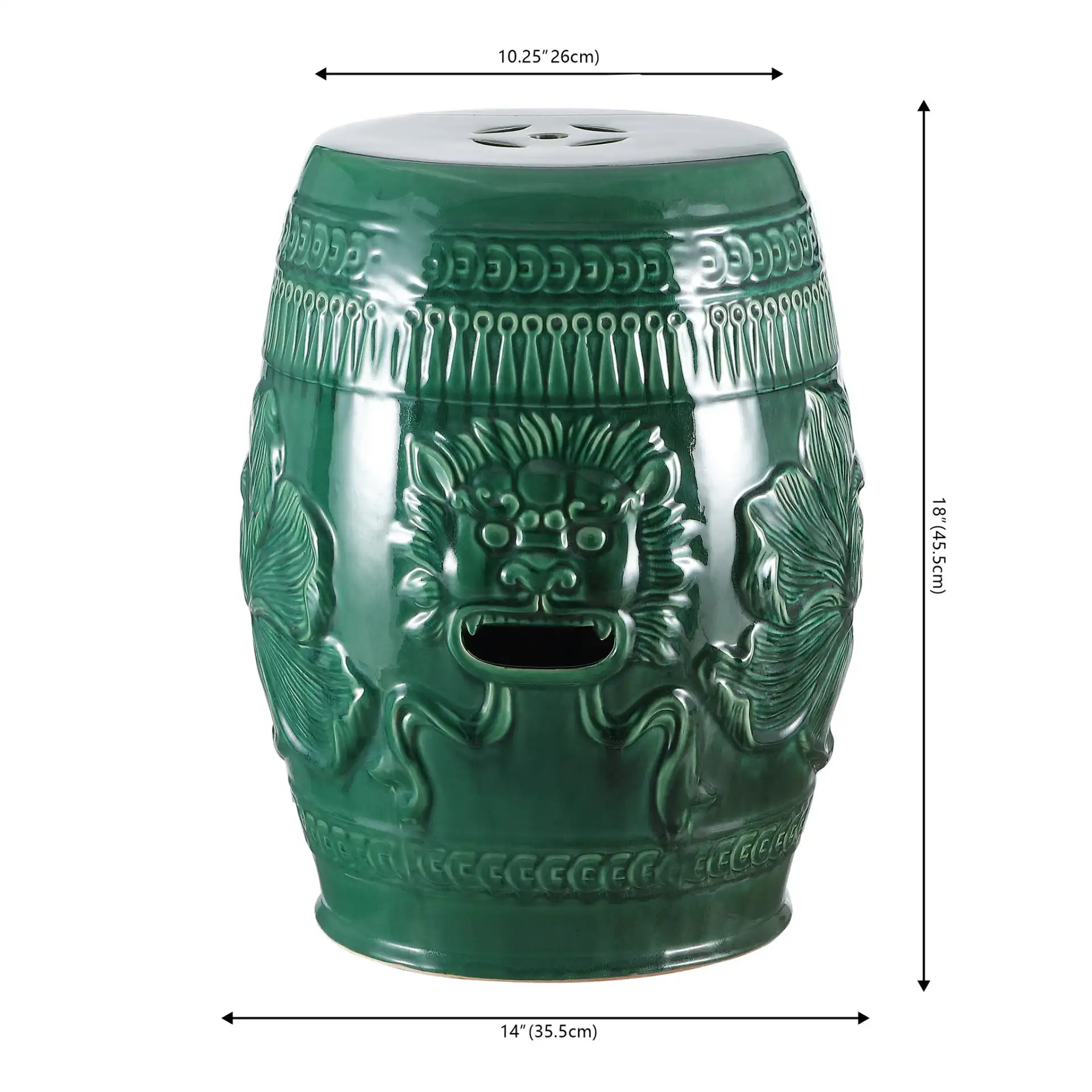 Chinese Dragon Stool in Green, detail view