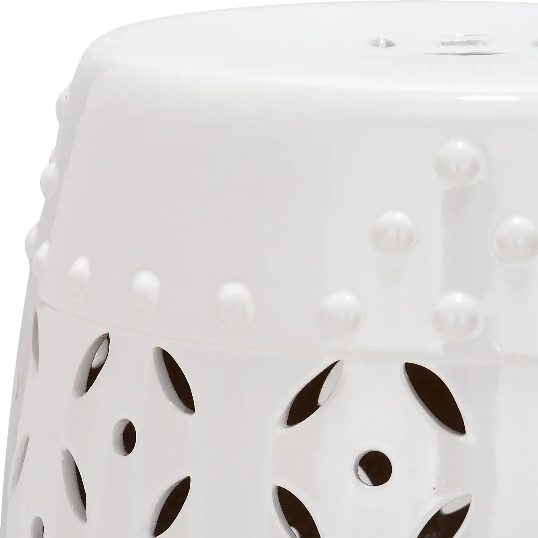 Lattice Coin Stool in White, detail view
