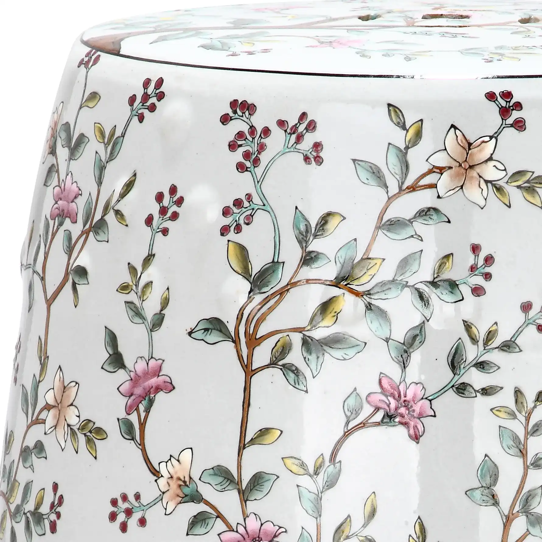 Blooming Tree Garden Stool in White, detail view