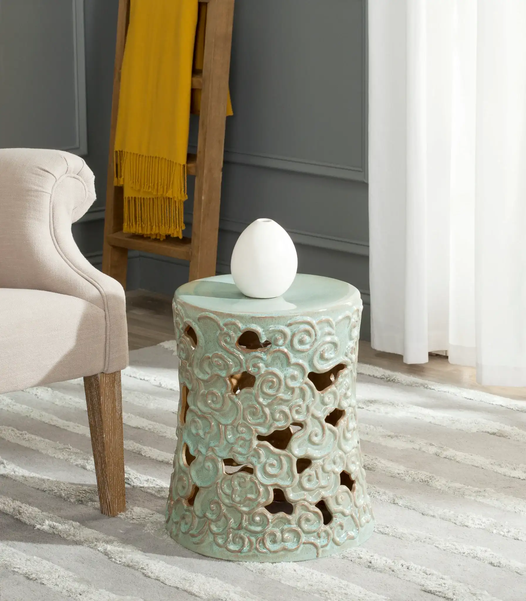 Cloud Garden Stool in Reactive Blue in a styled room
