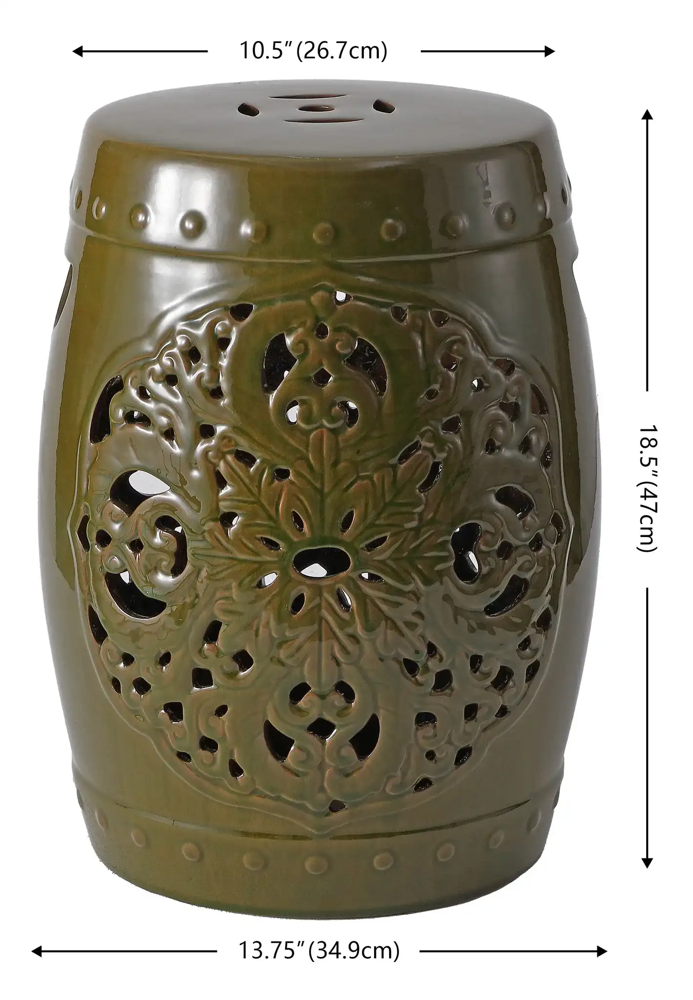 Flora Garden Stool in Spring Green, detail view