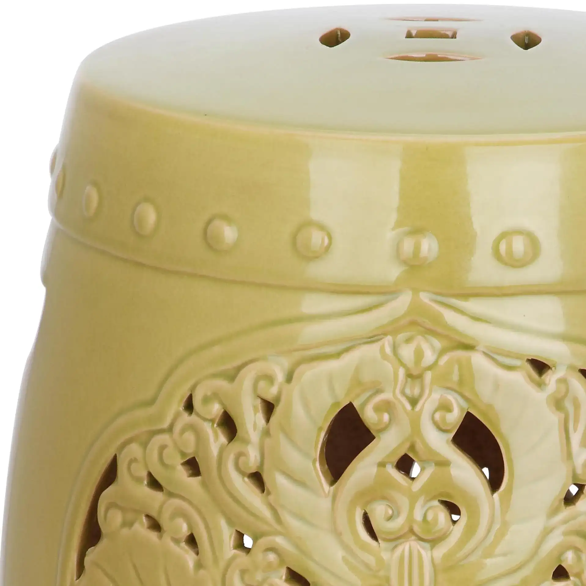 Flora Garden Stool in Spring Green, detail view