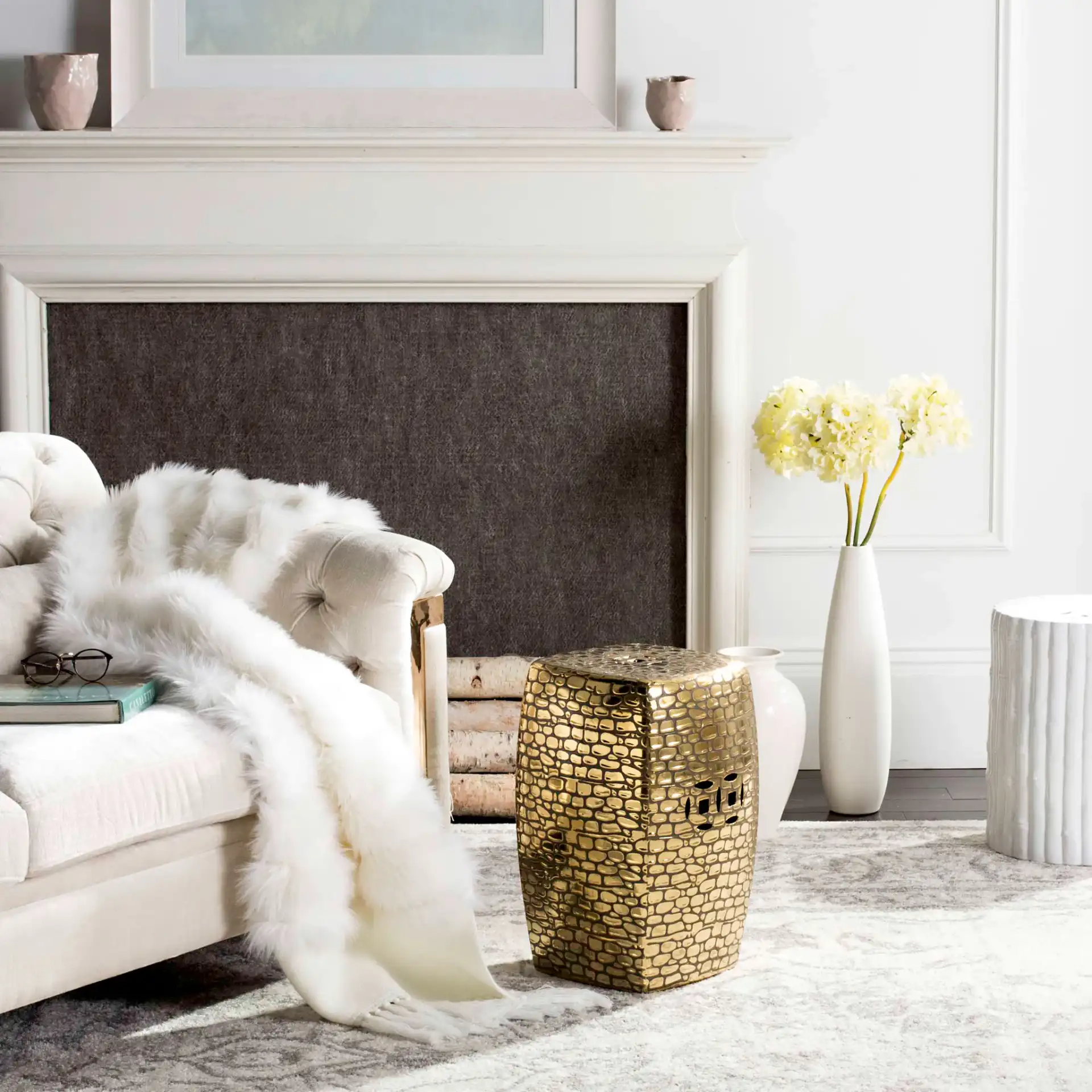 Jasmine Garden Stool in Gold in a styled room