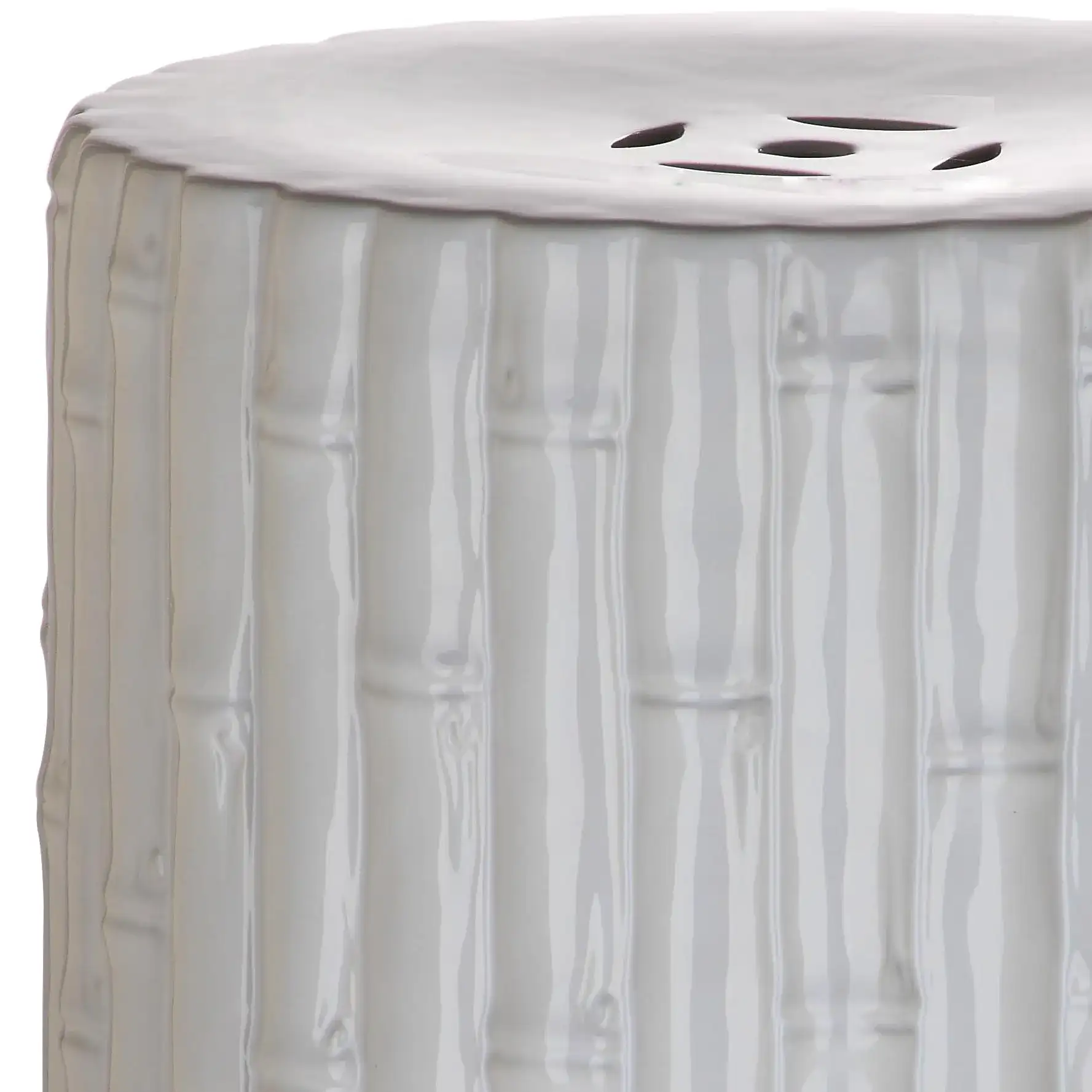Bamboo Garden Stool in White, detail view