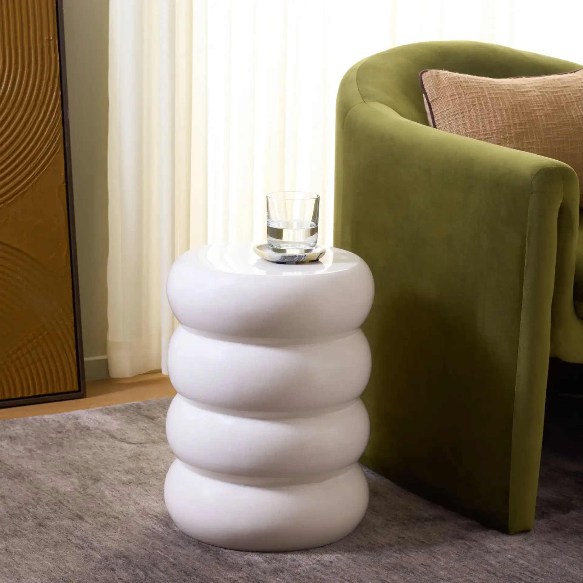 Dylan Garden Stool in Light Cream in a styled room