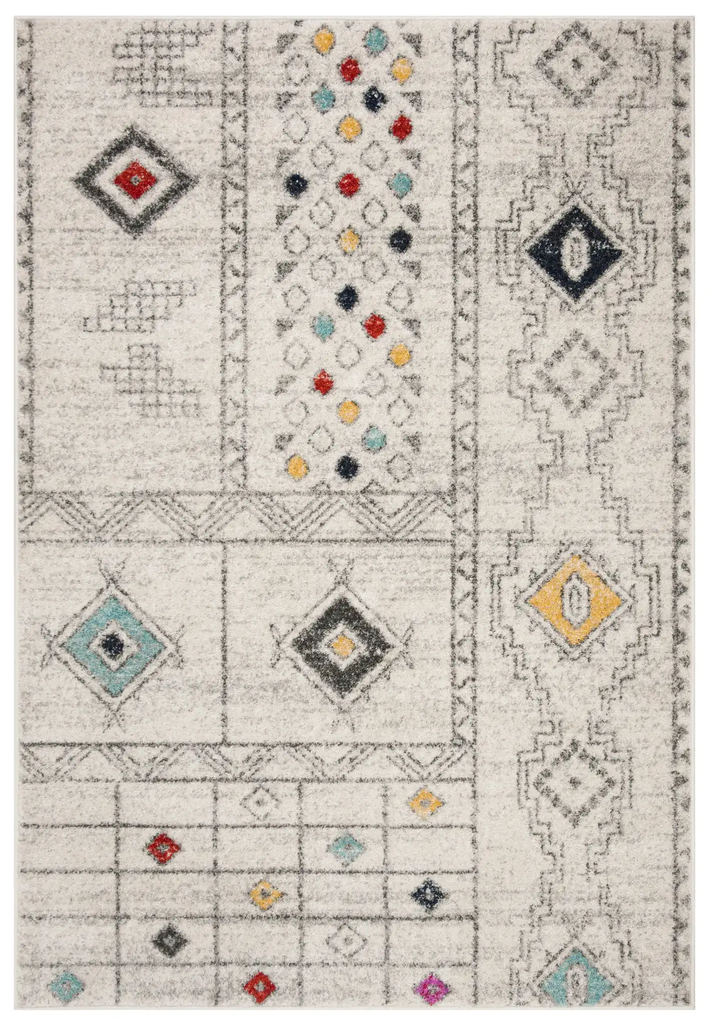 Adirondack Tribal Patchwork Rug in Light Gray / Aqua