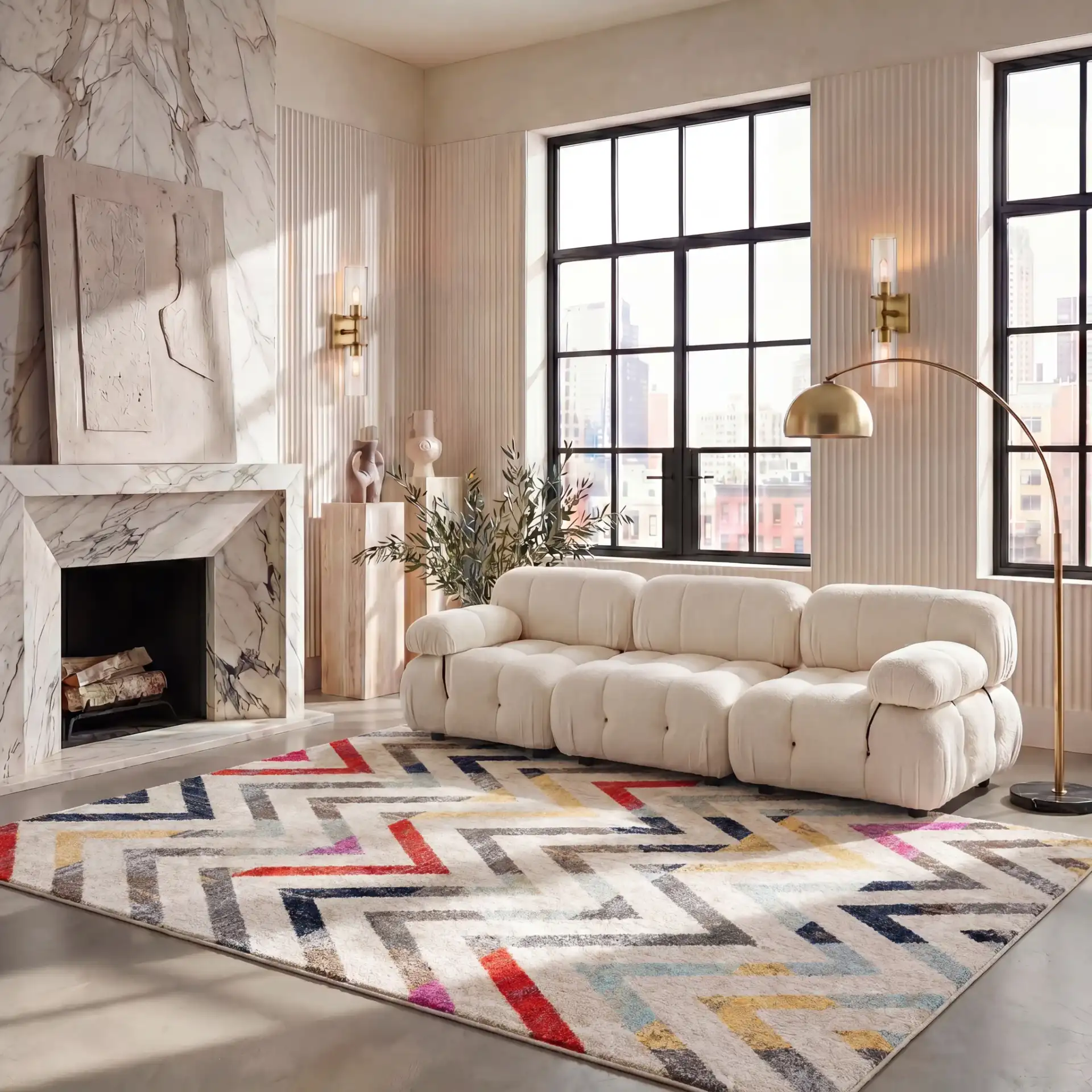 Adirondack Zigzag Rug in Ivory / Gray Rust in a styled room