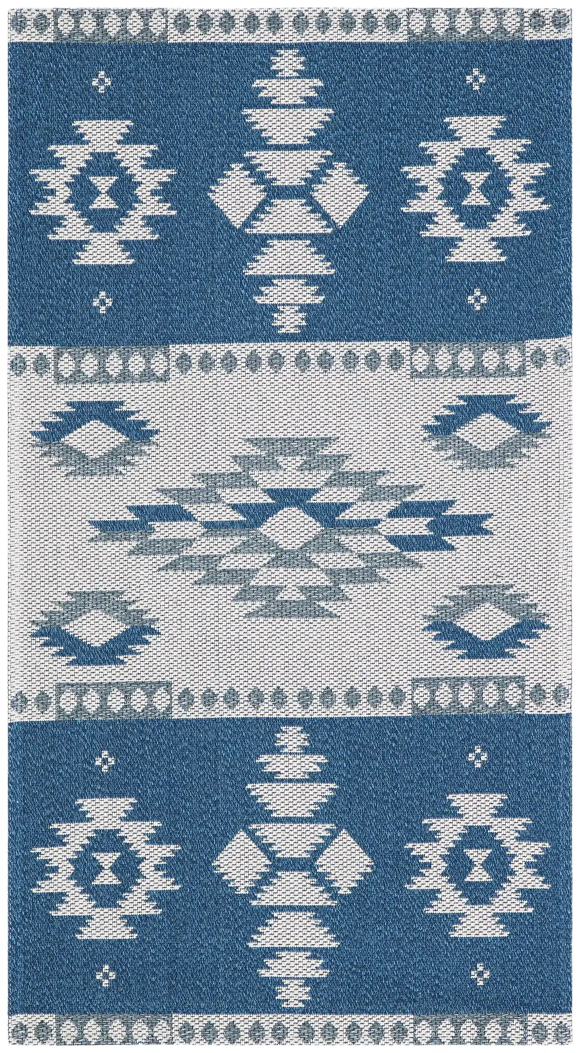 Augustine Banded Diamond Cotton Rug in Navy / Cream