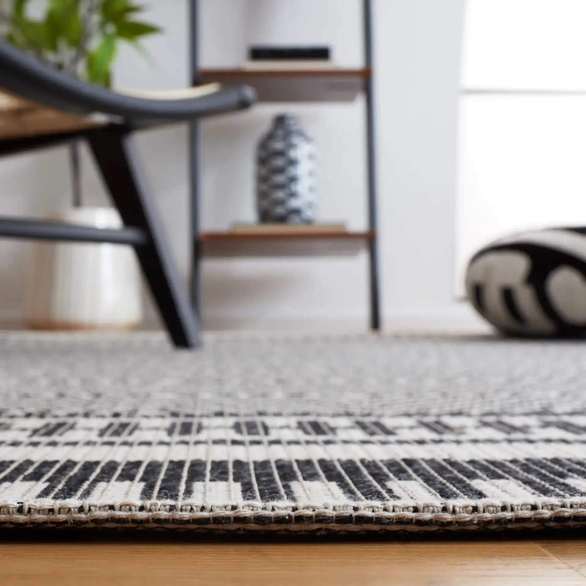 Augustine Nested Diamond Rug in Ivory / Black in a styled room