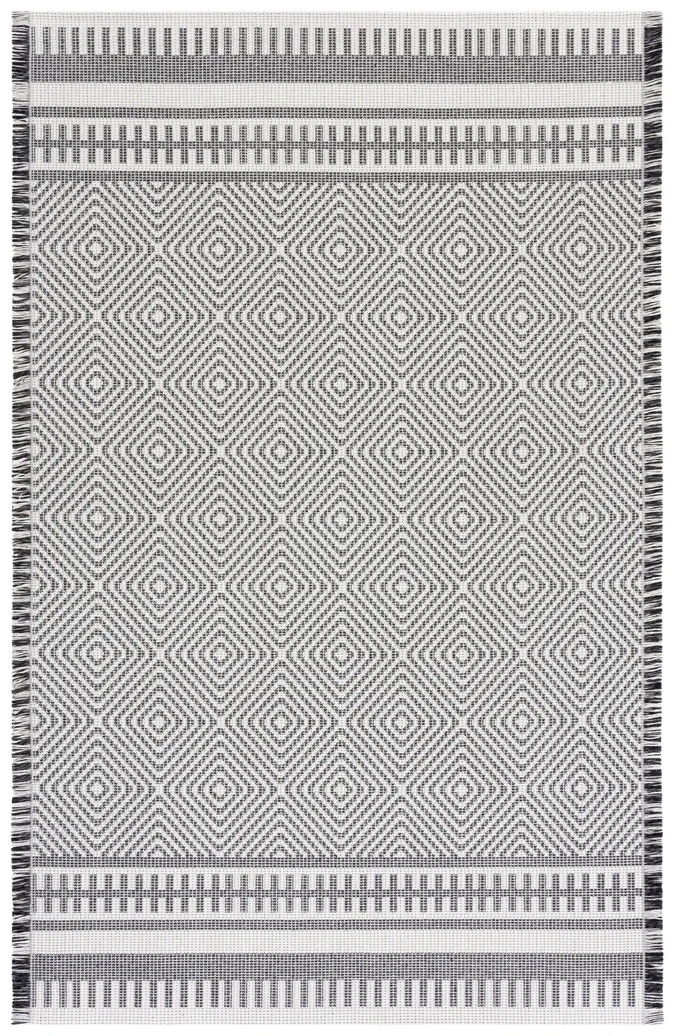 Augustine Nested Diamond Rug in Ivory / Black