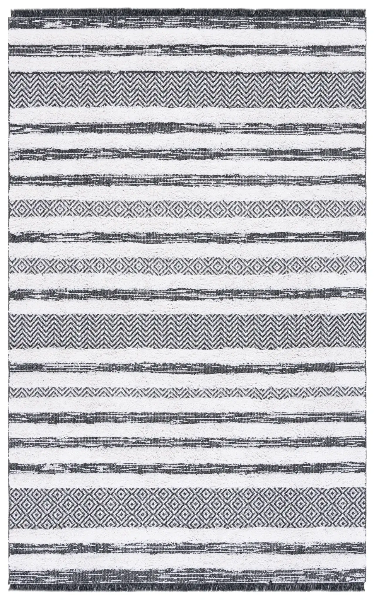 Augustine Banded Chevron Rug in Black / Ivory