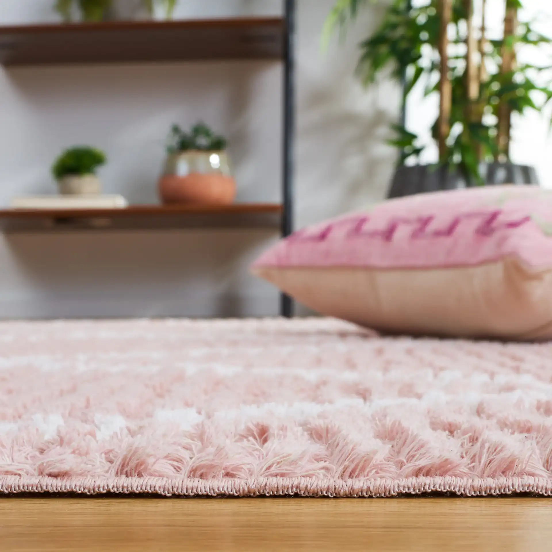 Augustine Diamond Trellis Rug in Pink / Ivory in a styled room