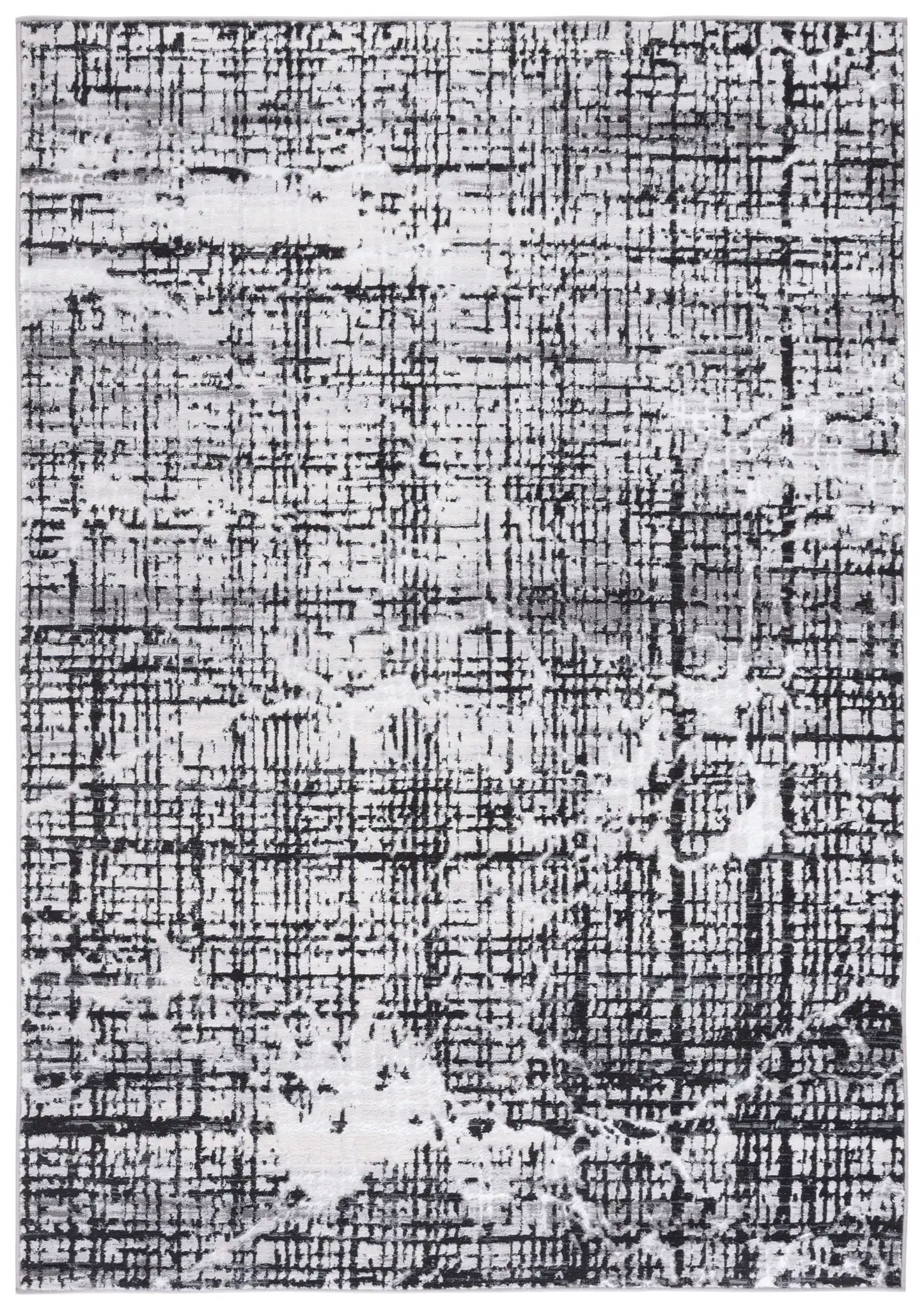 Amelia Distressed Grid Rug in Gray / Charcoal