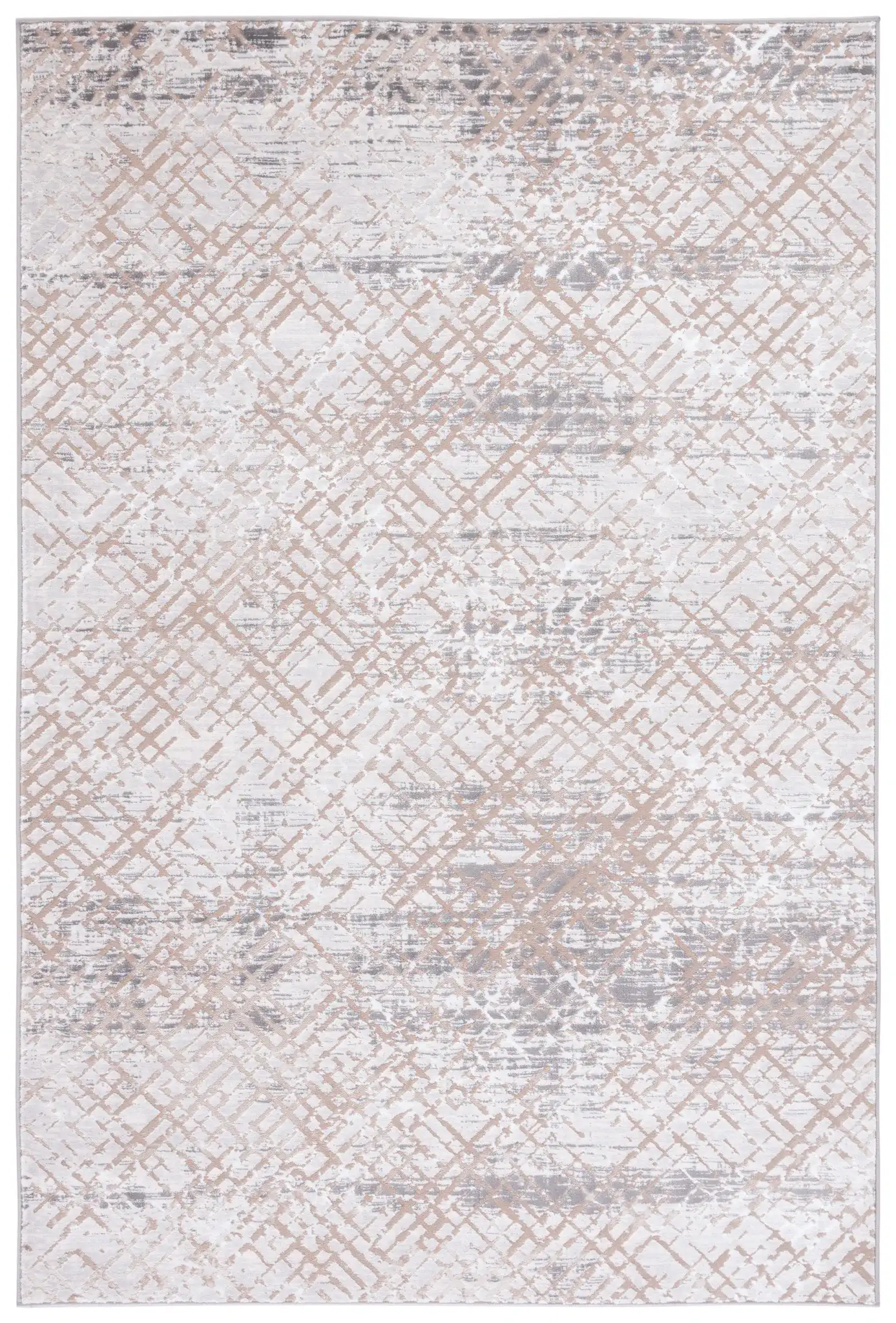 Amelia Distressed Trellis Rug in Gray / Beige