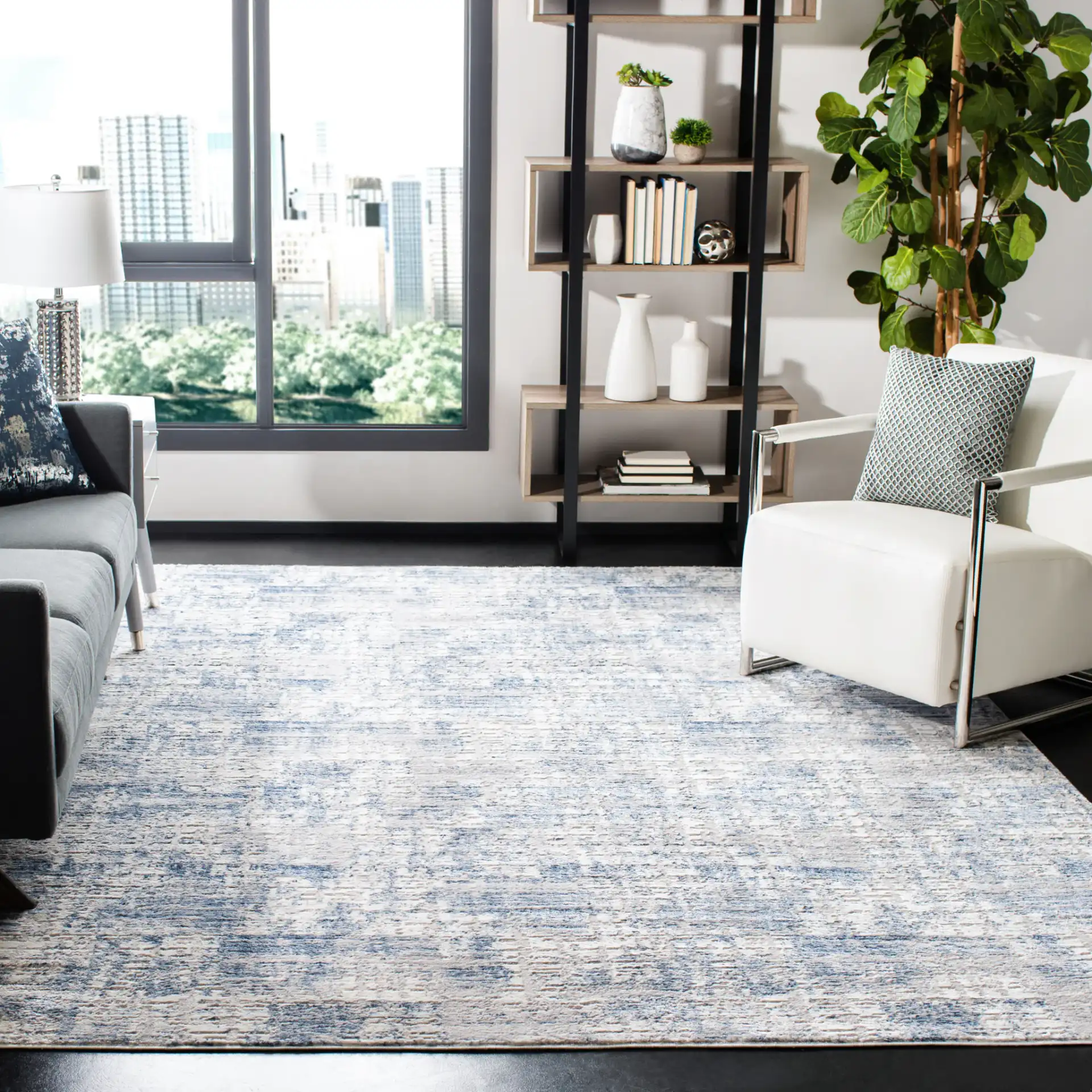 Amelia Abstract Grid Rug in Blue / Gray