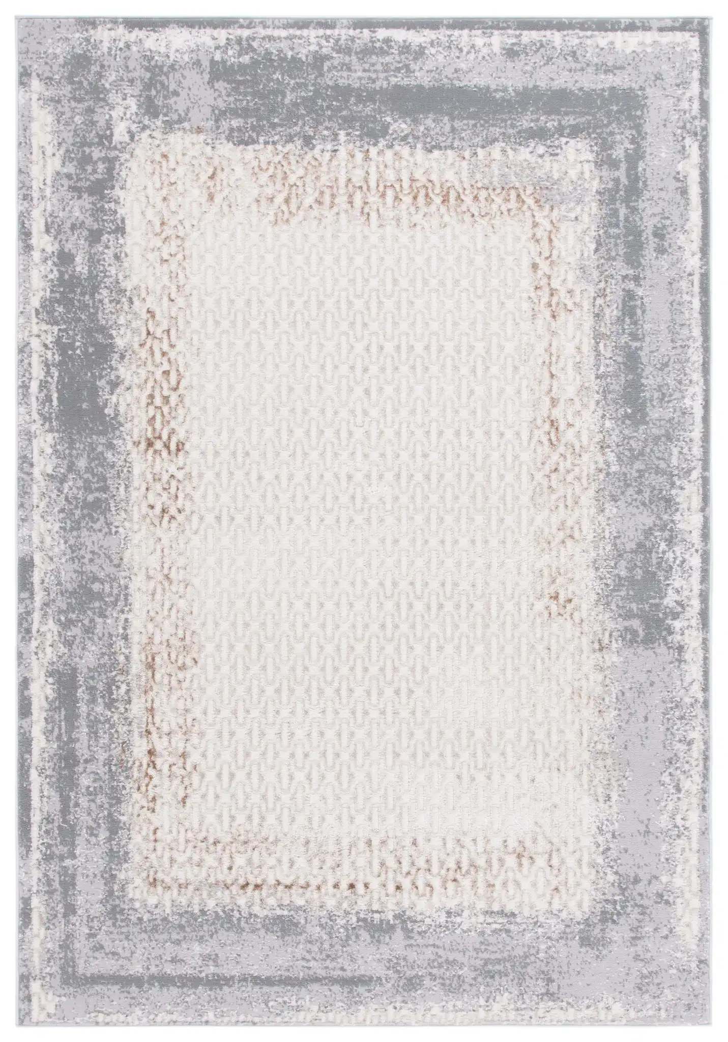 Alenia Distressed Lattice Border Rug in Ivory / Gray