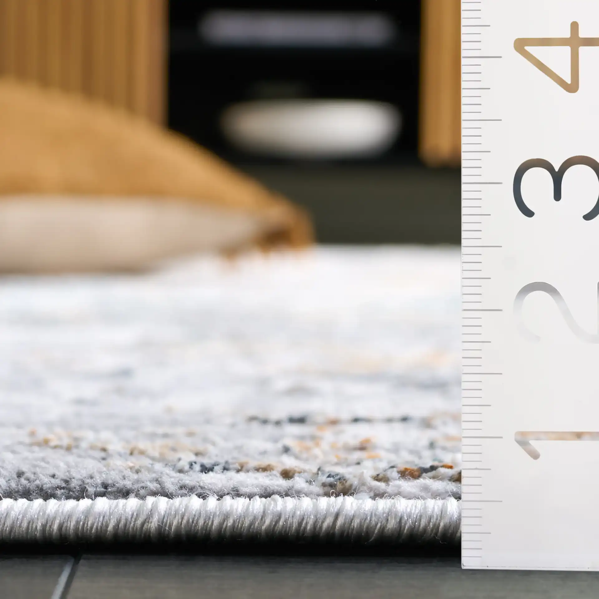 Alenia Mottled Abstract Rug in Gray / Beige in a styled room