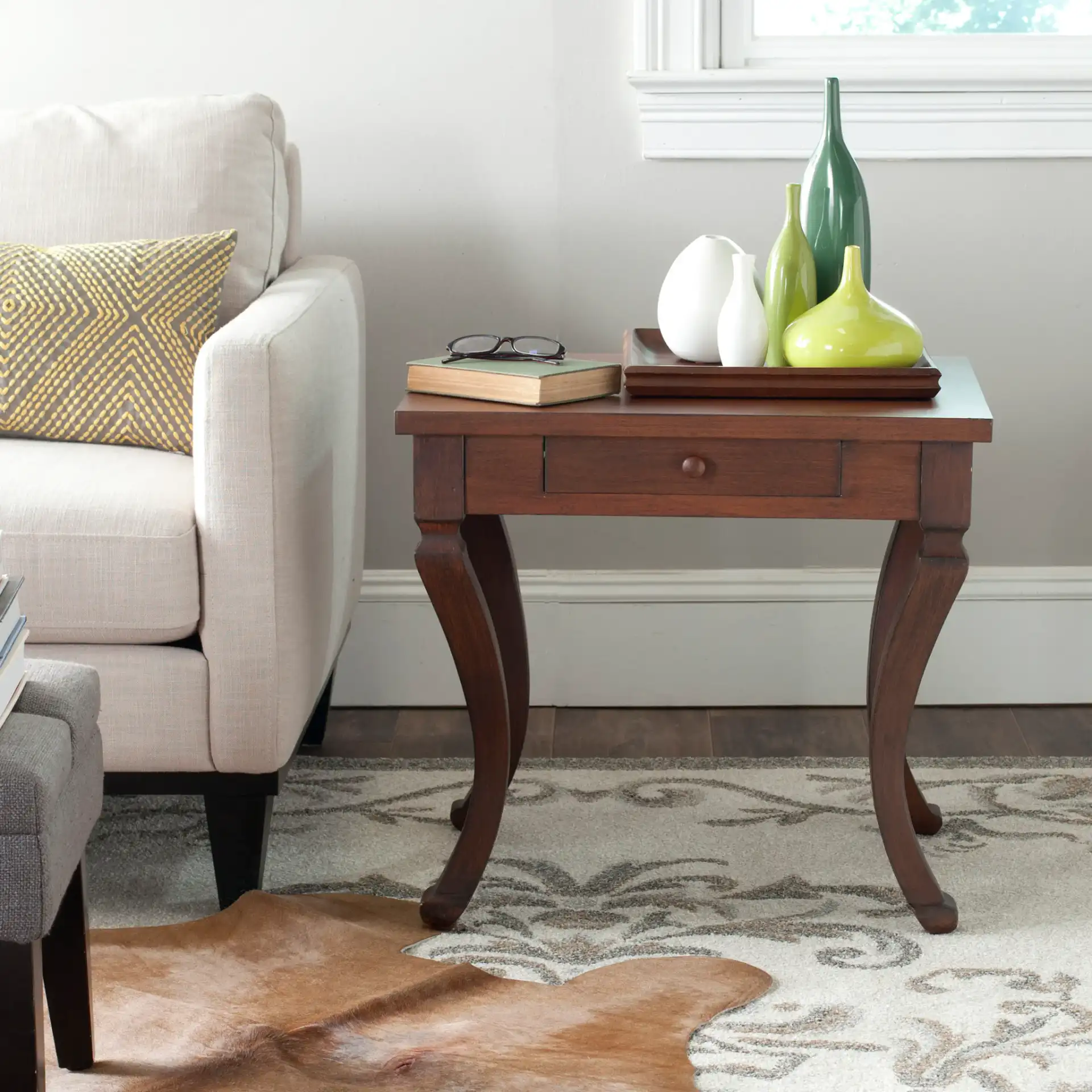 Colman Side Table in Brown in a styled room
