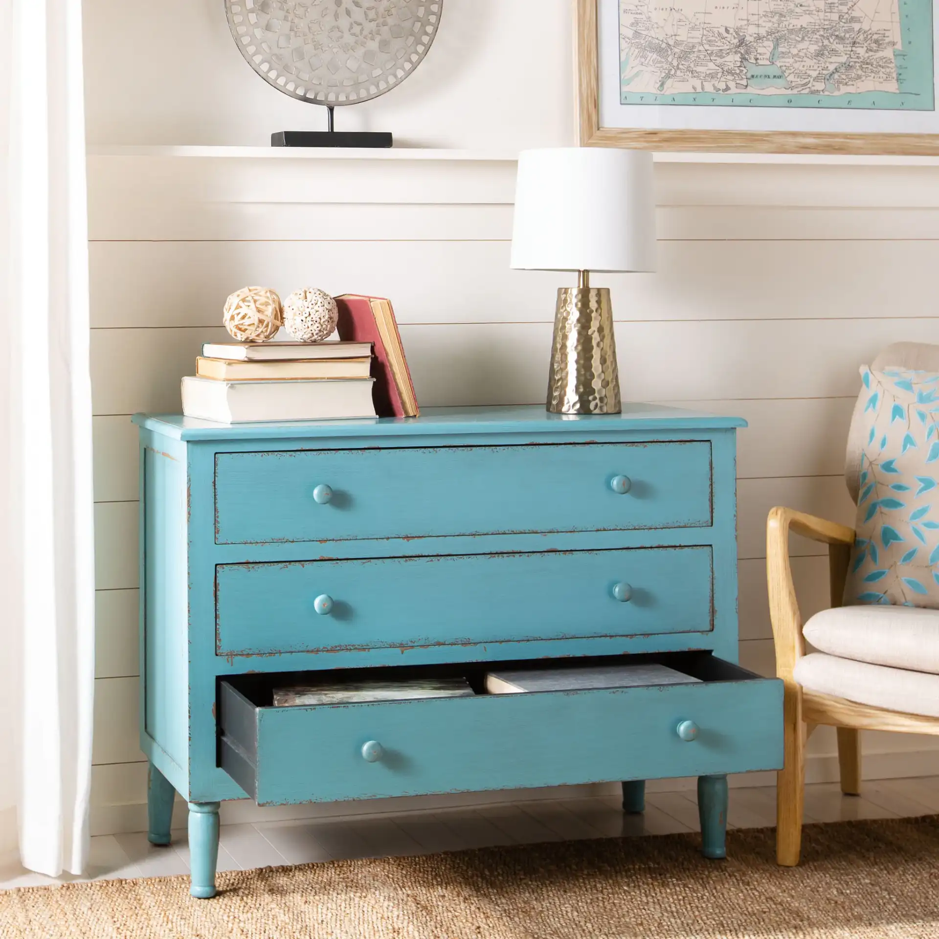 Talbot Chest in Distressed Blue, detail view
