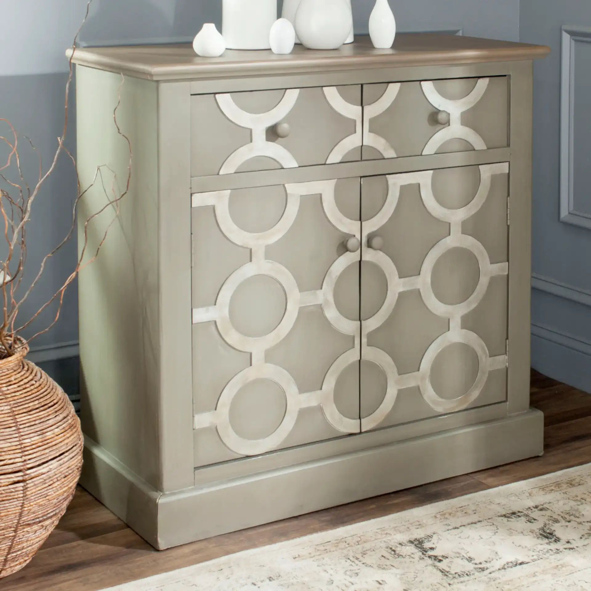 Petula Chest in Gray in a styled room