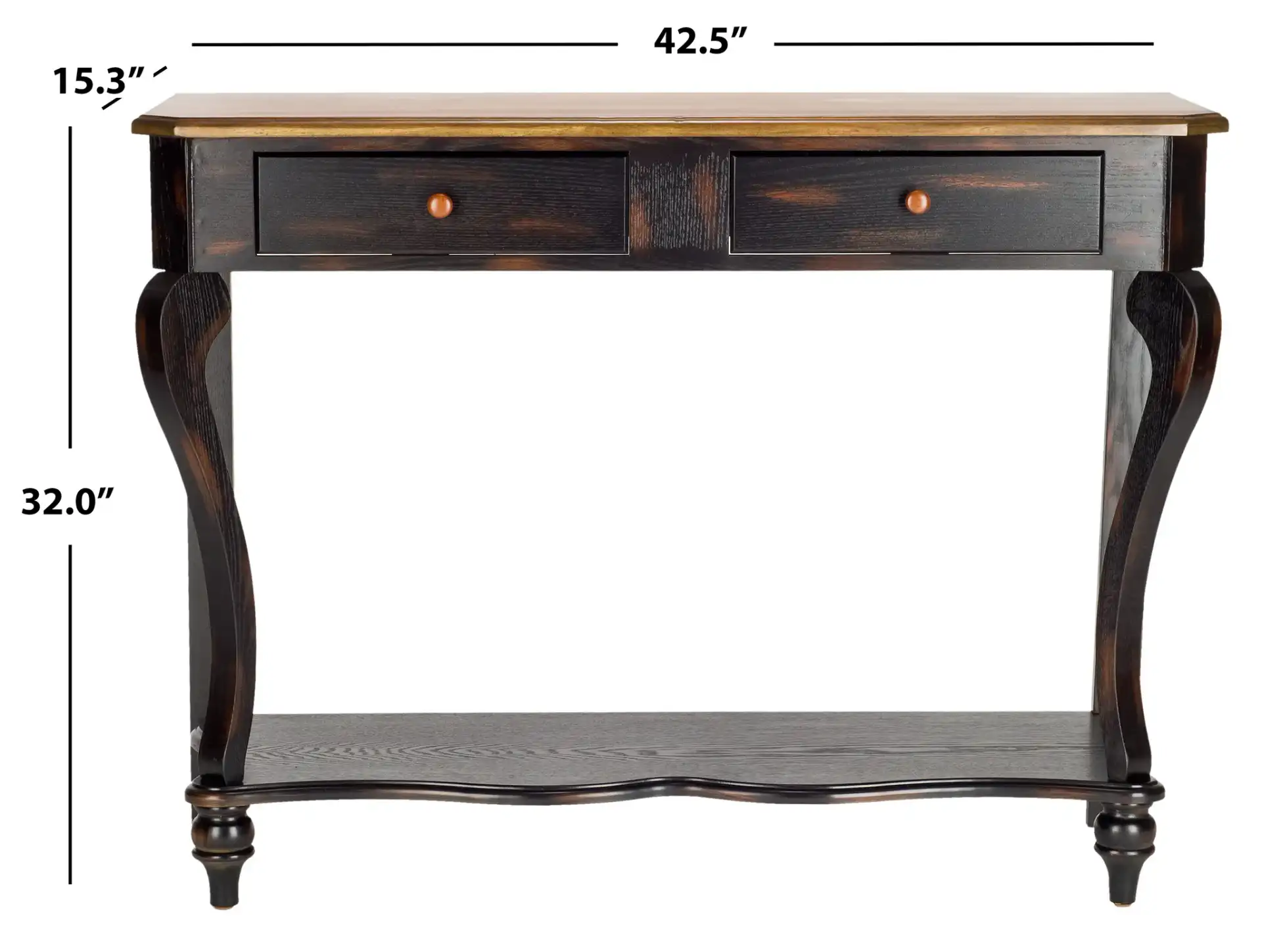 Katie Console in Blue / Oak, detail view