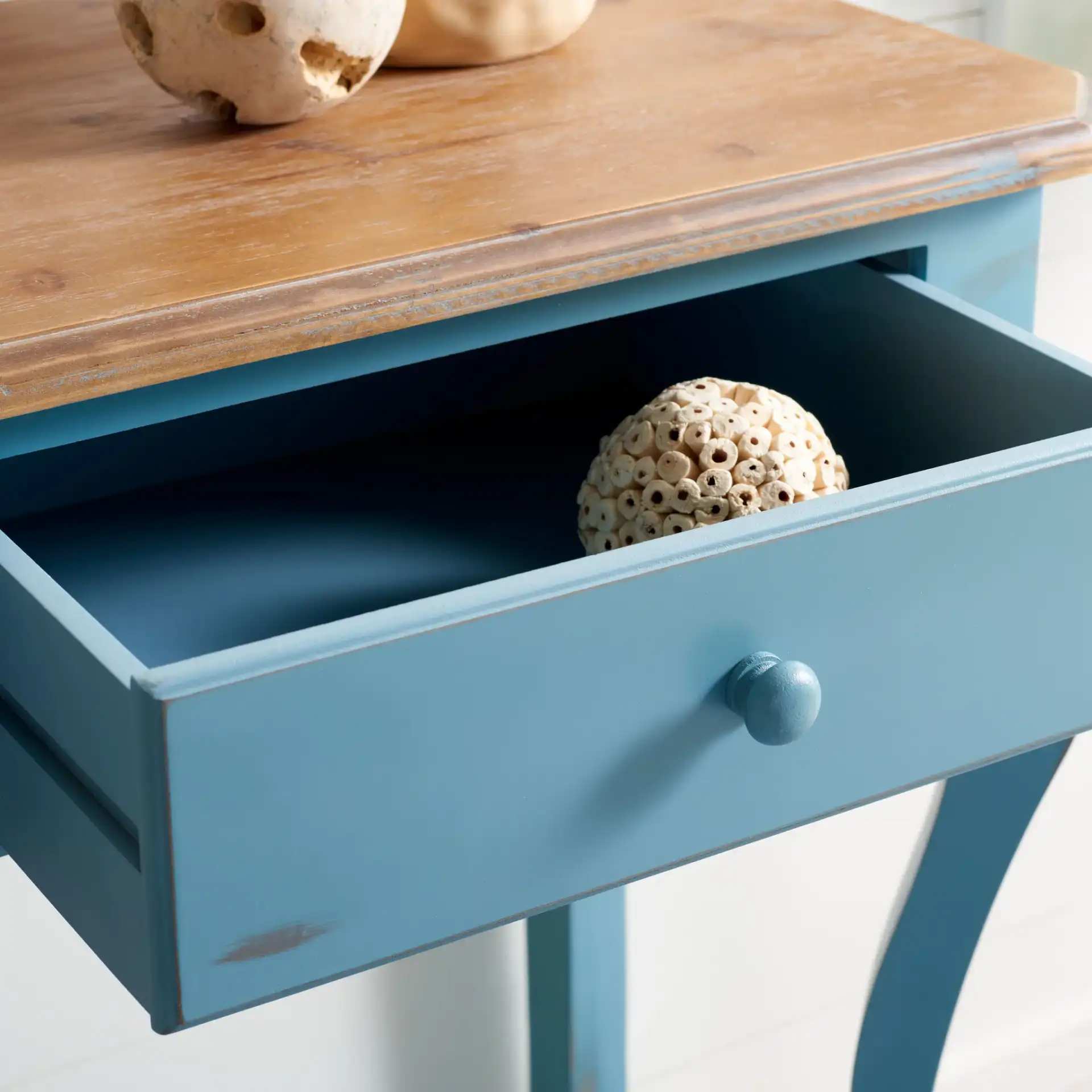 Katie Console in Blue / Oak in a styled room