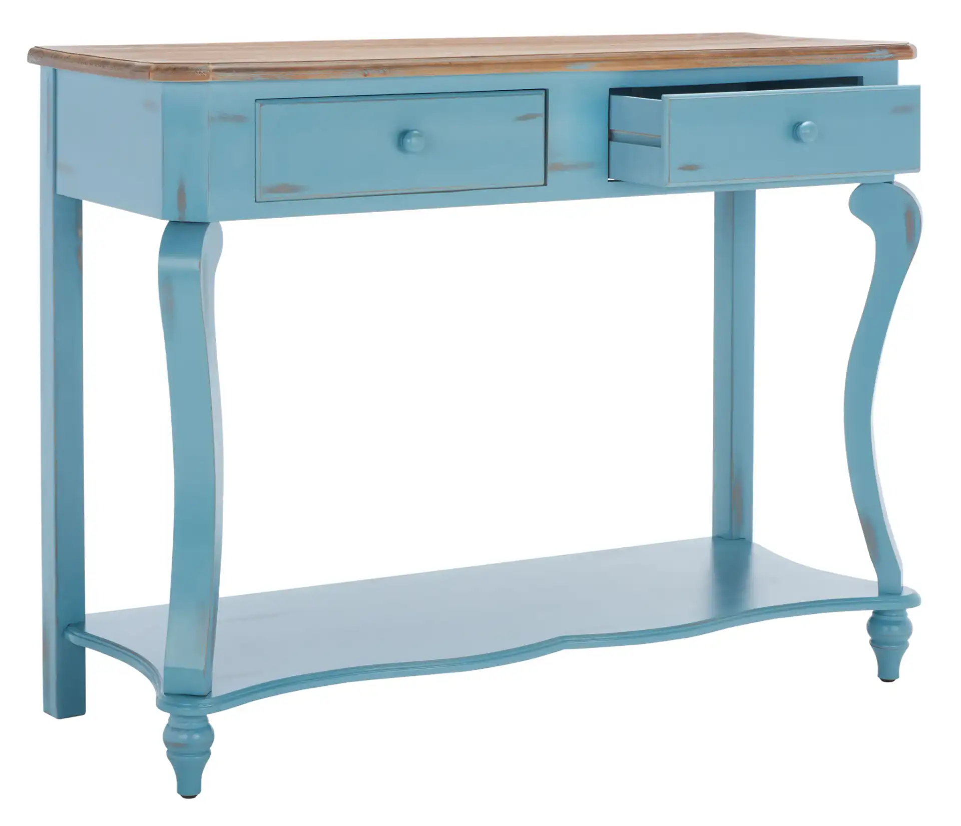 Katie Console in Blue / Oak, detail view