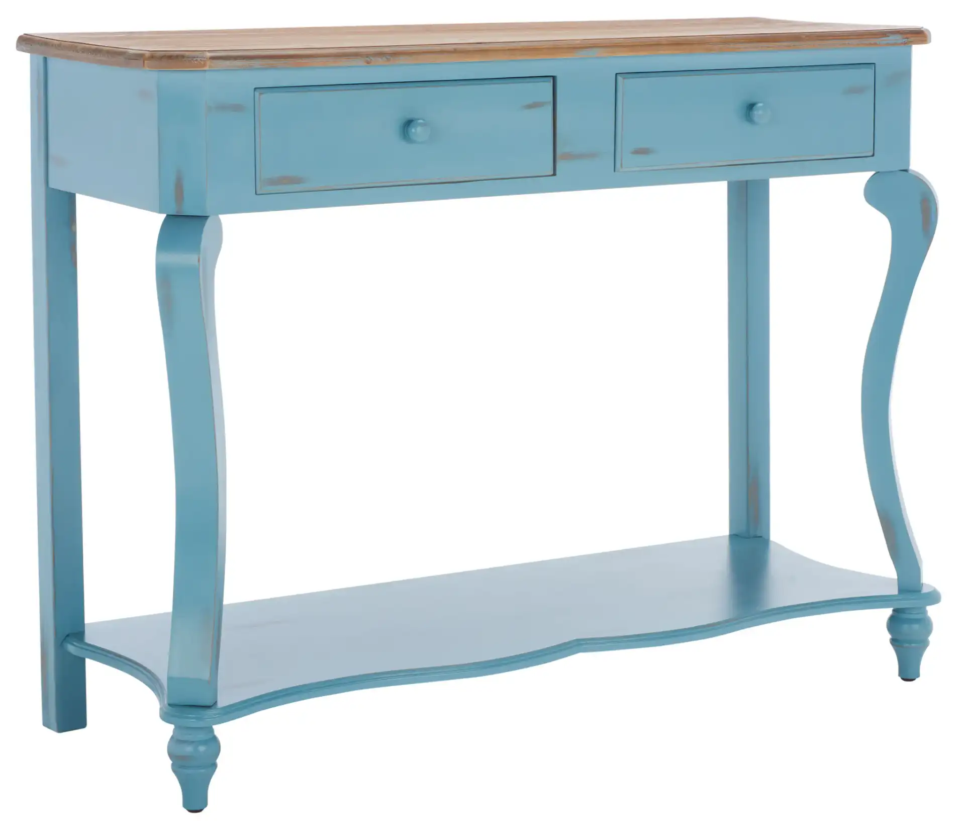 Katie Console in Blue / Oak, detail view