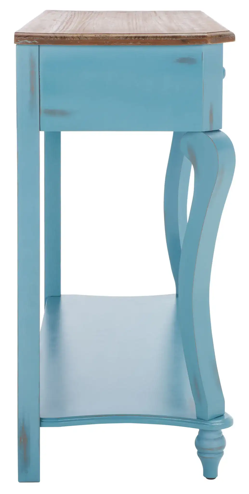 Katie Console in Blue / Oak, detail view
