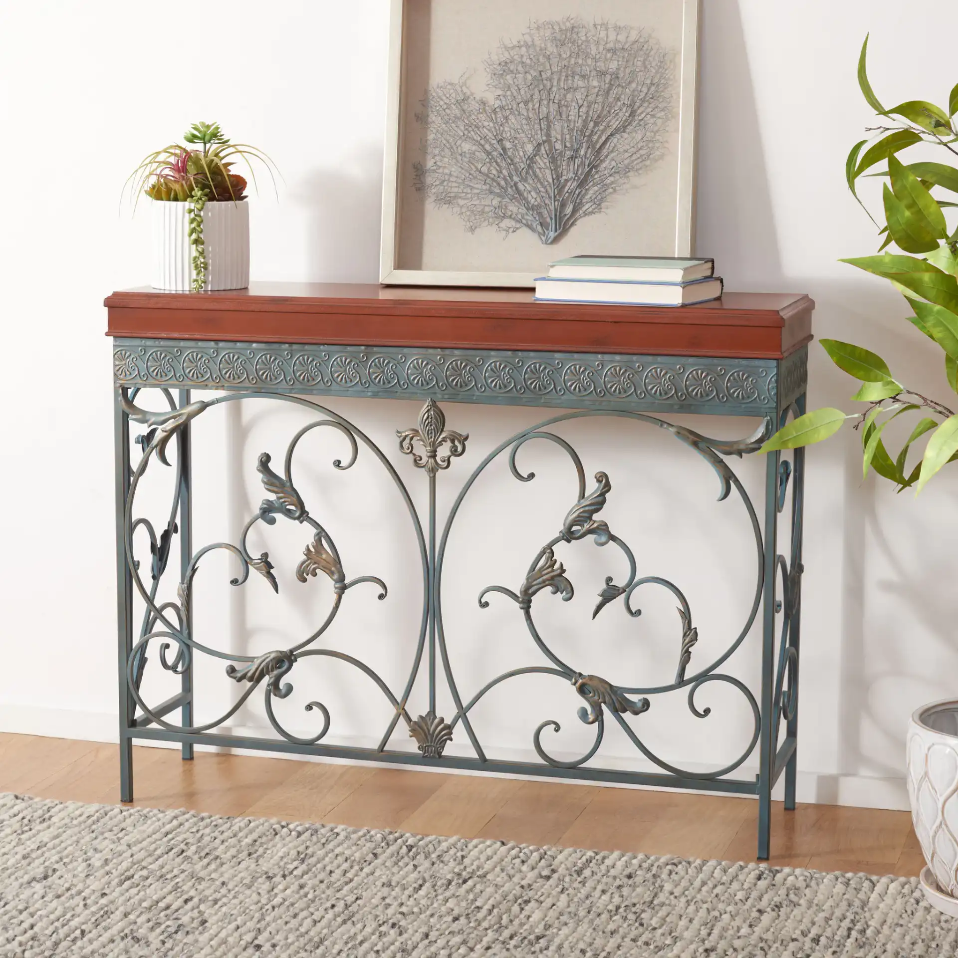 Cynthia Console in Brown in a styled room