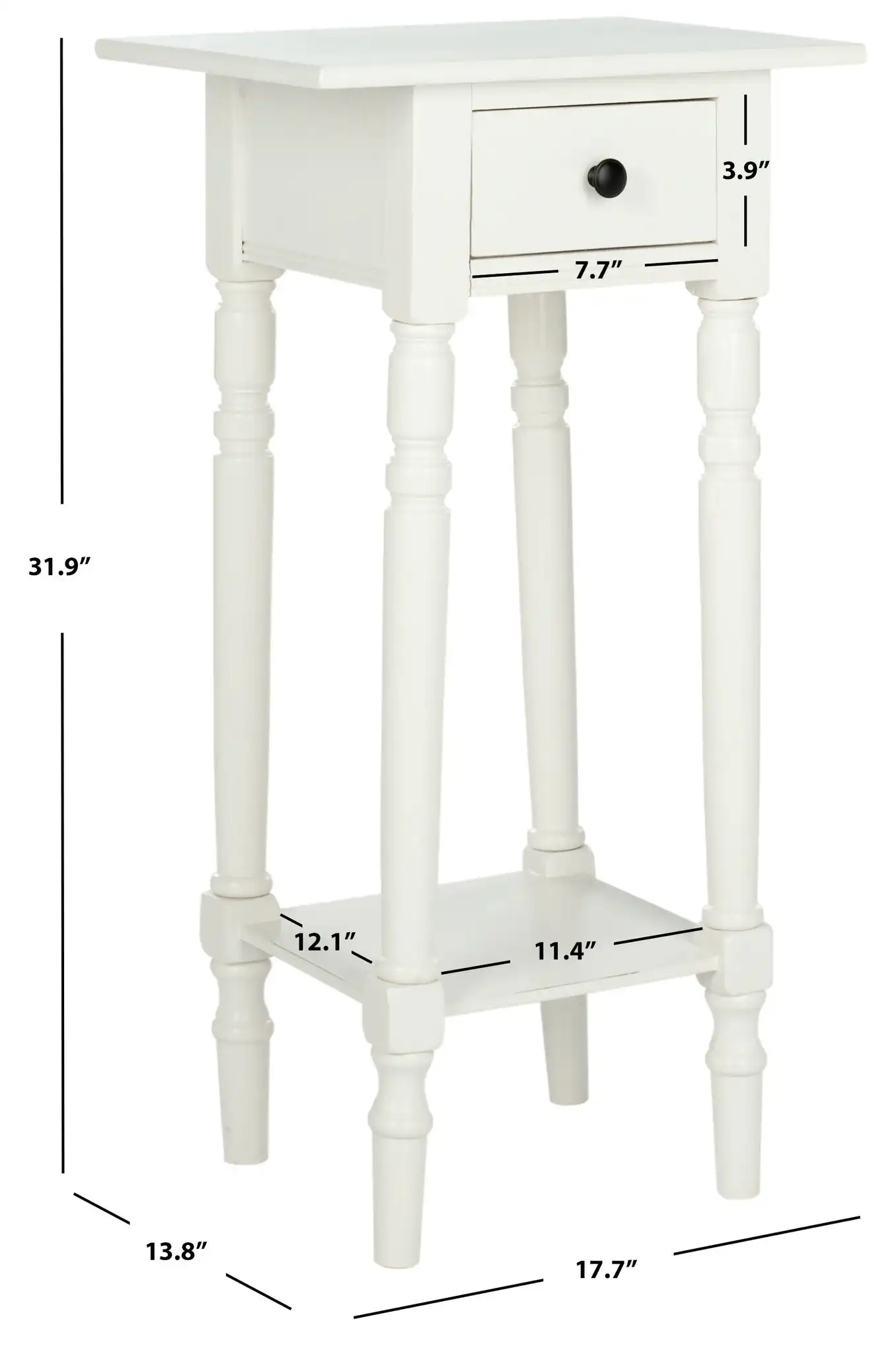 Sabrina End Table in Distressed Cream, detail view