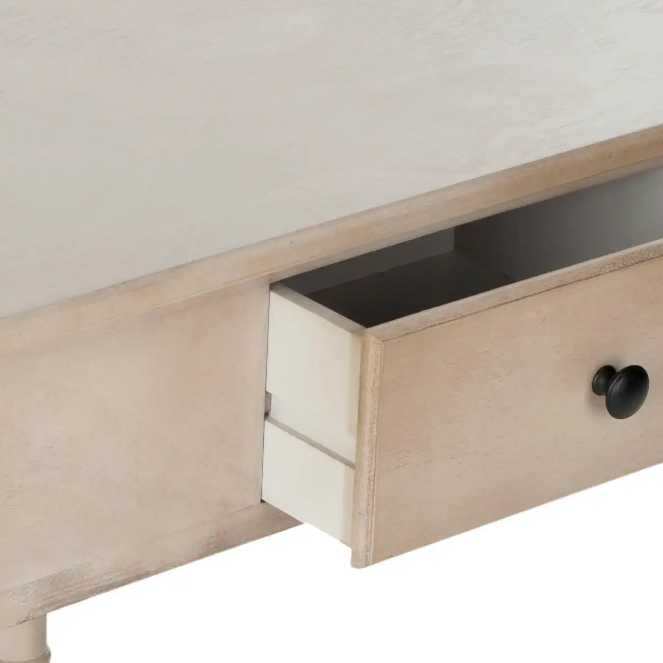 Gomez Corner Table in Vintage Gray in a styled room