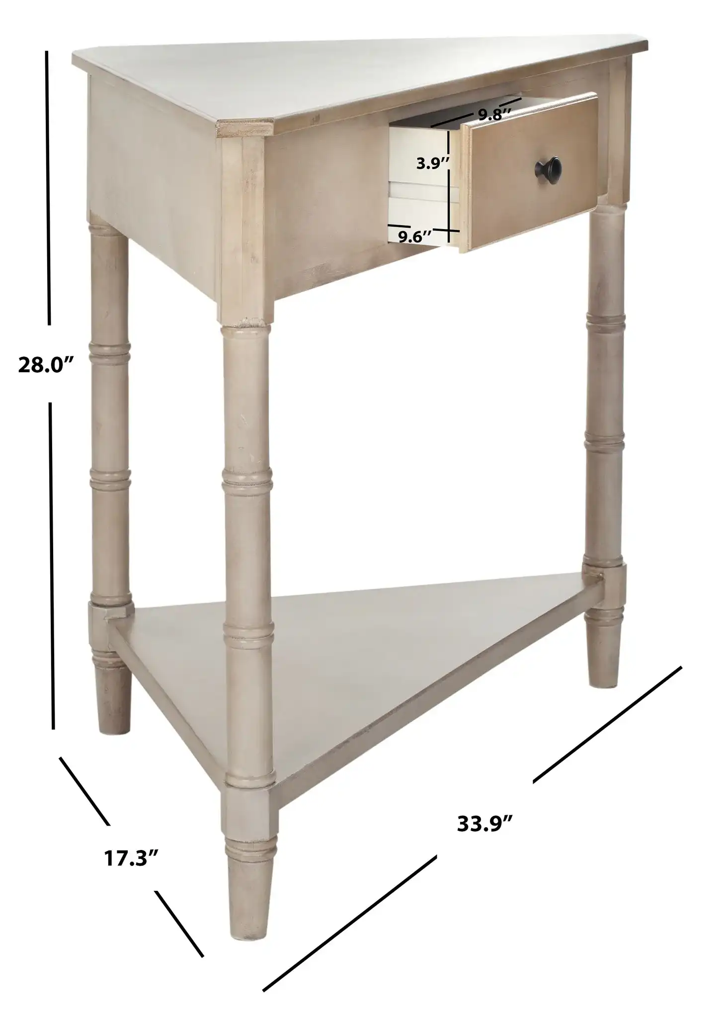 Gomez Corner Table in Vintage Gray, detail view