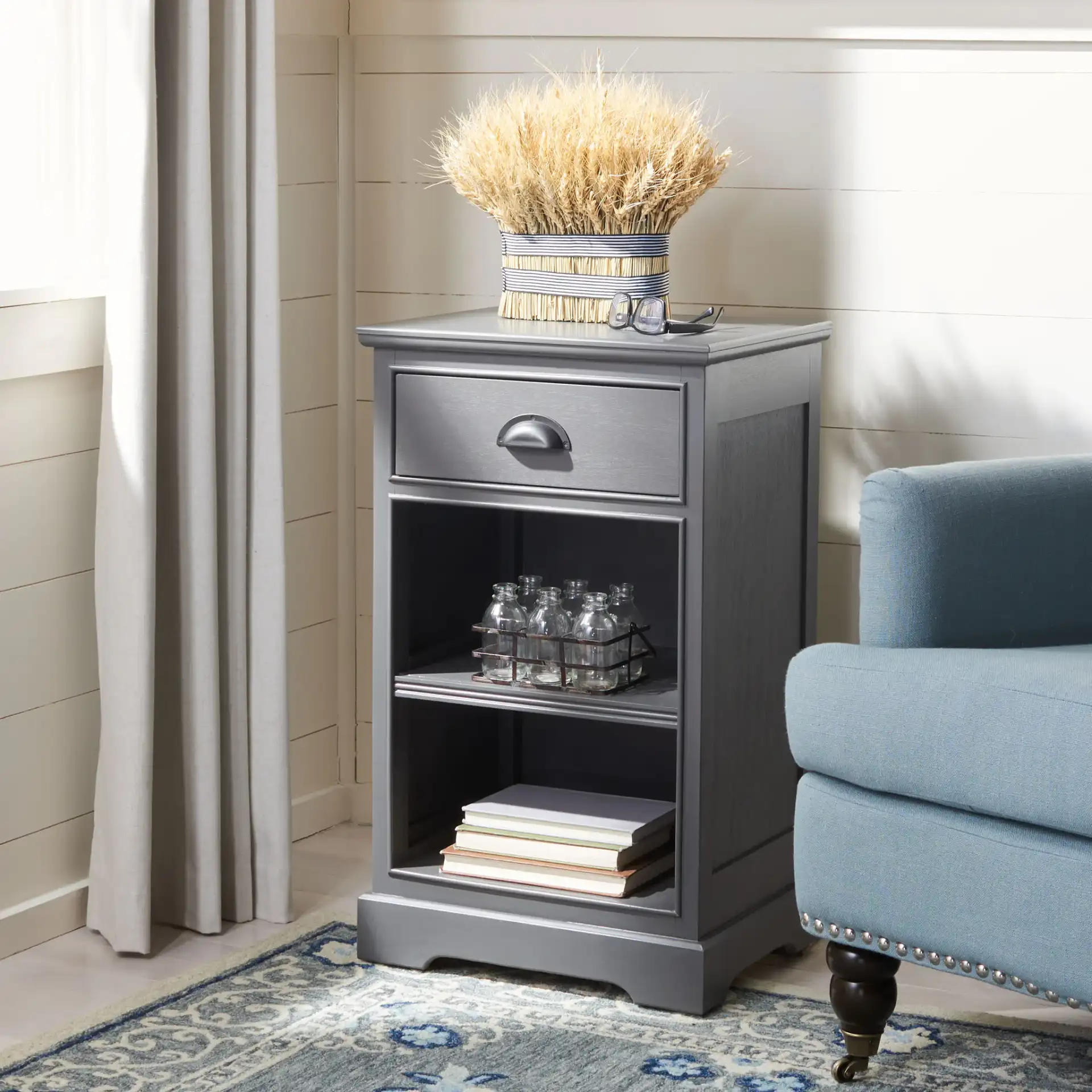 Griffin Side Table in Gray in a styled room