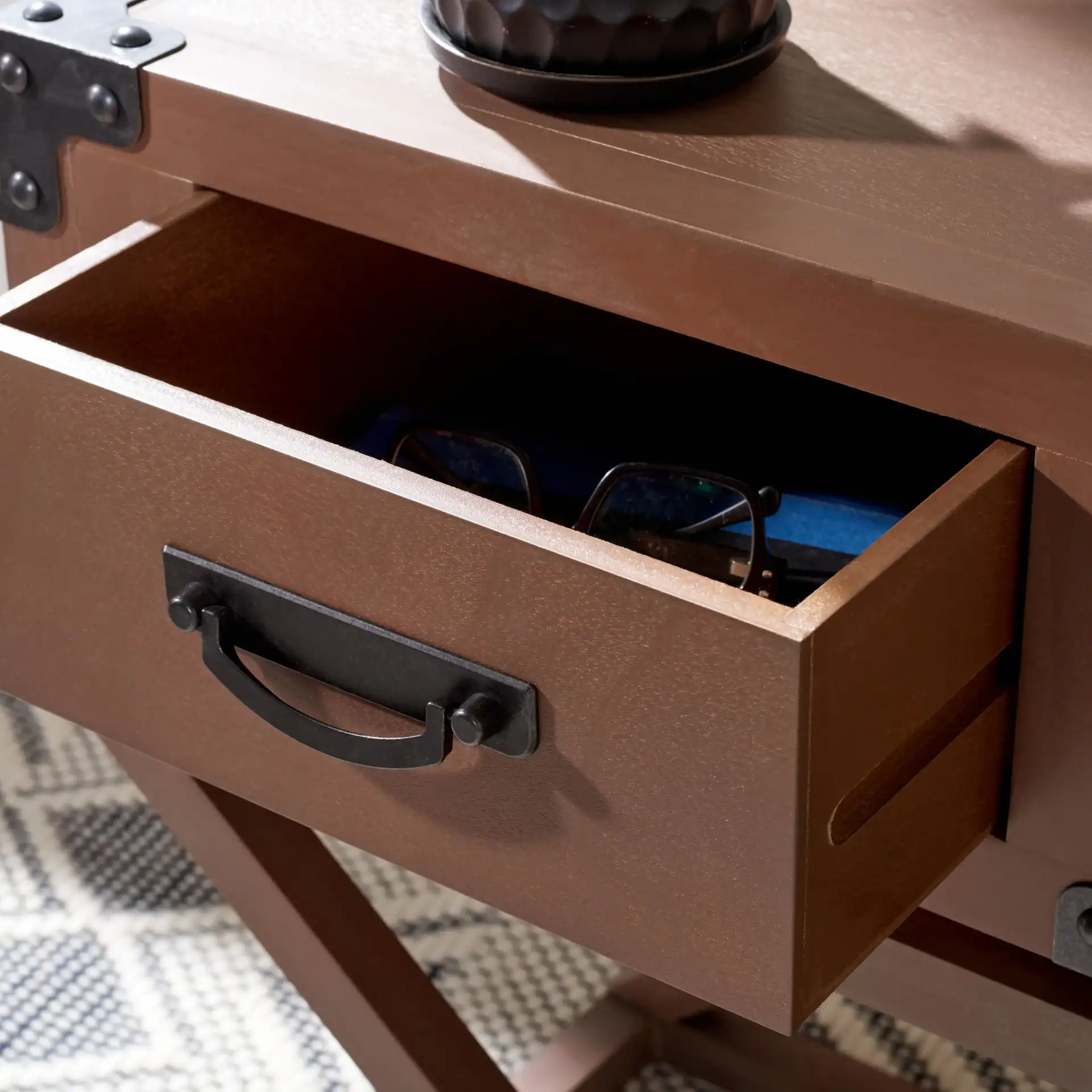 Dunstan Accent Table in Brown in a styled room