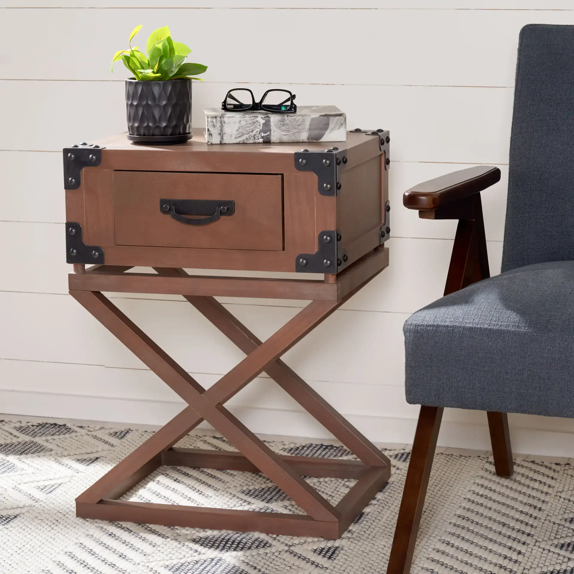 Dunstan Accent Table in Brown in a styled room