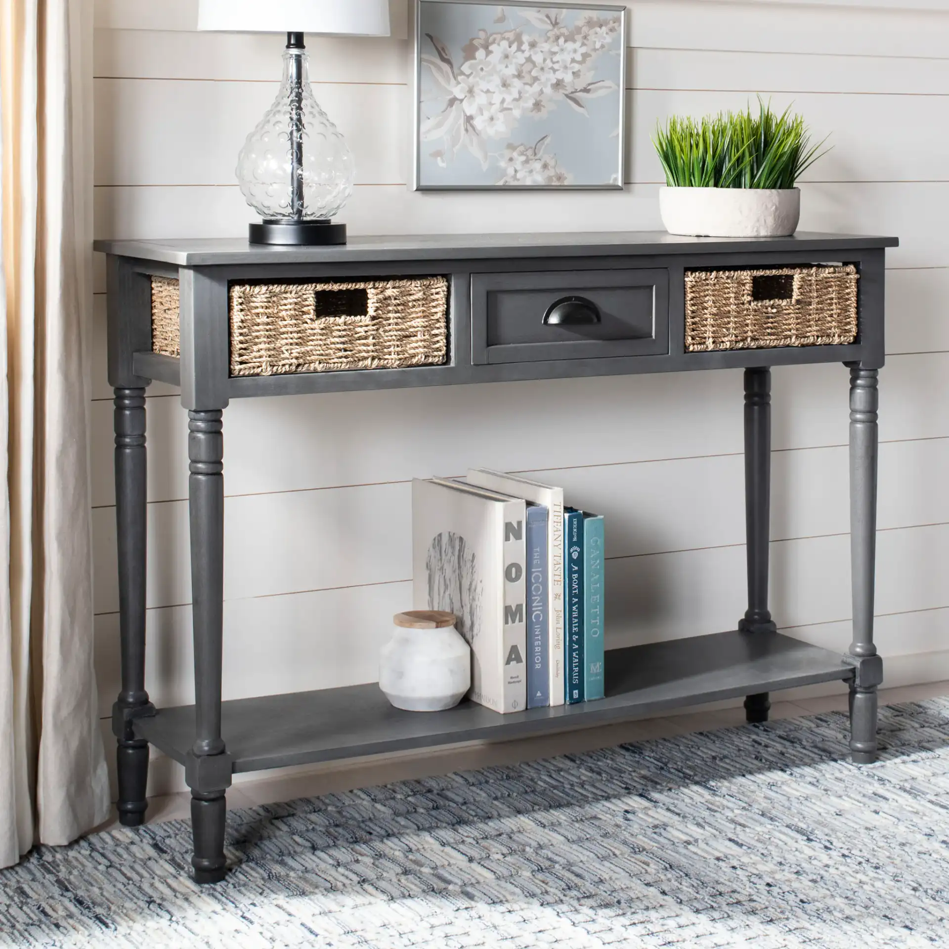 Winifred Console in Gray in a styled room