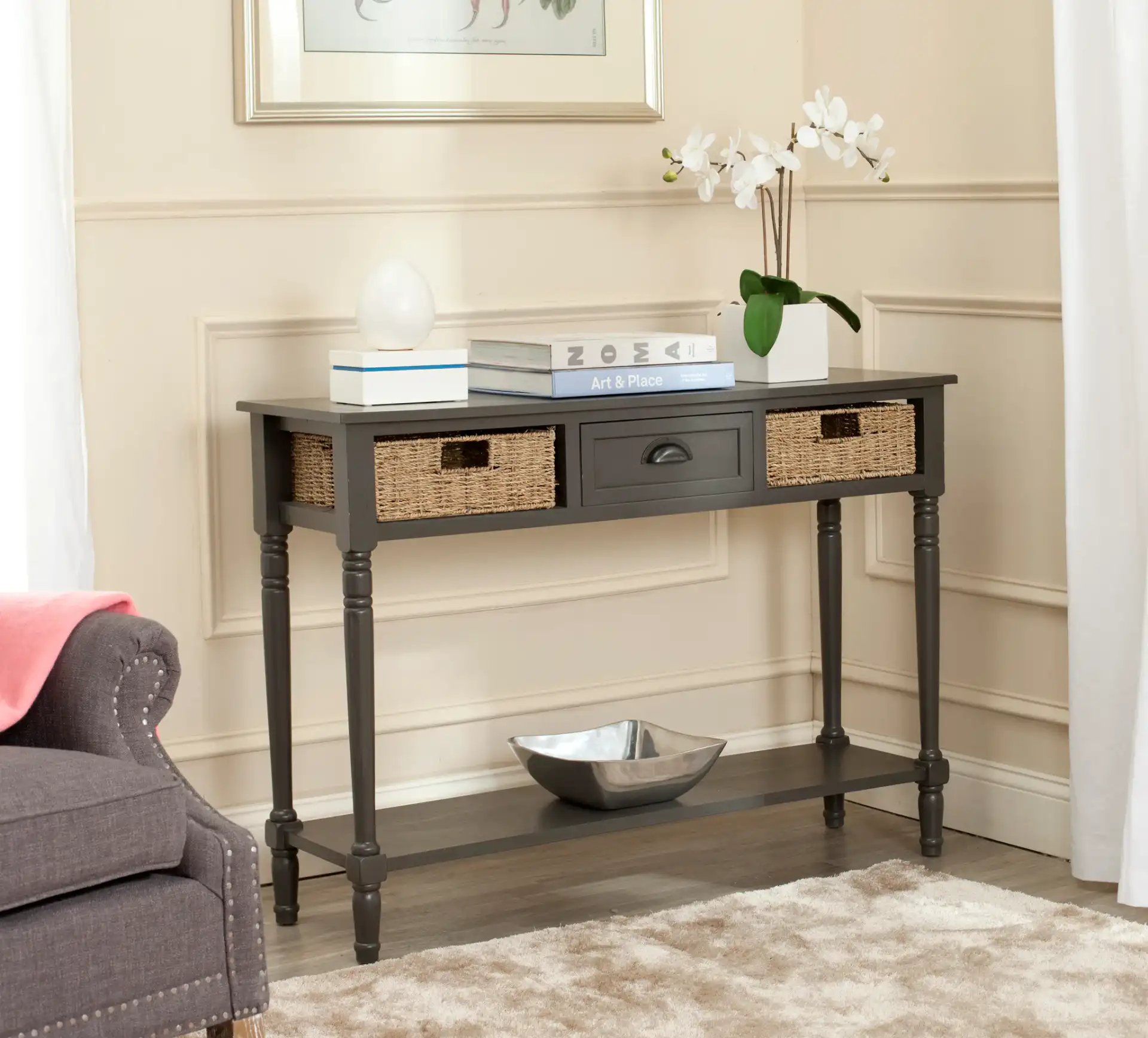 Winifred Console in Gray in a styled room