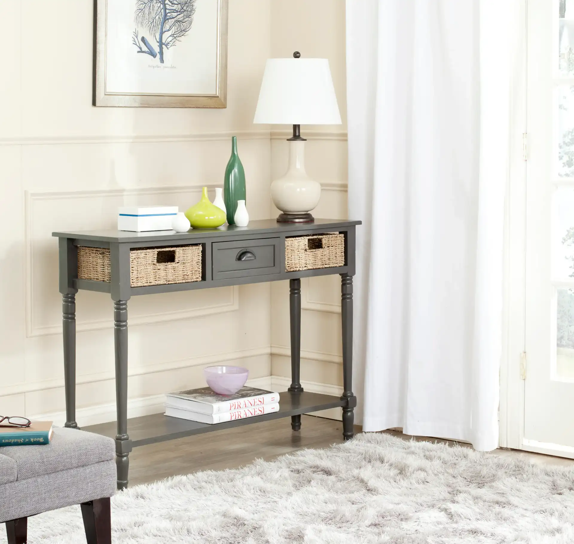 Winifred Console in Gray in a styled room
