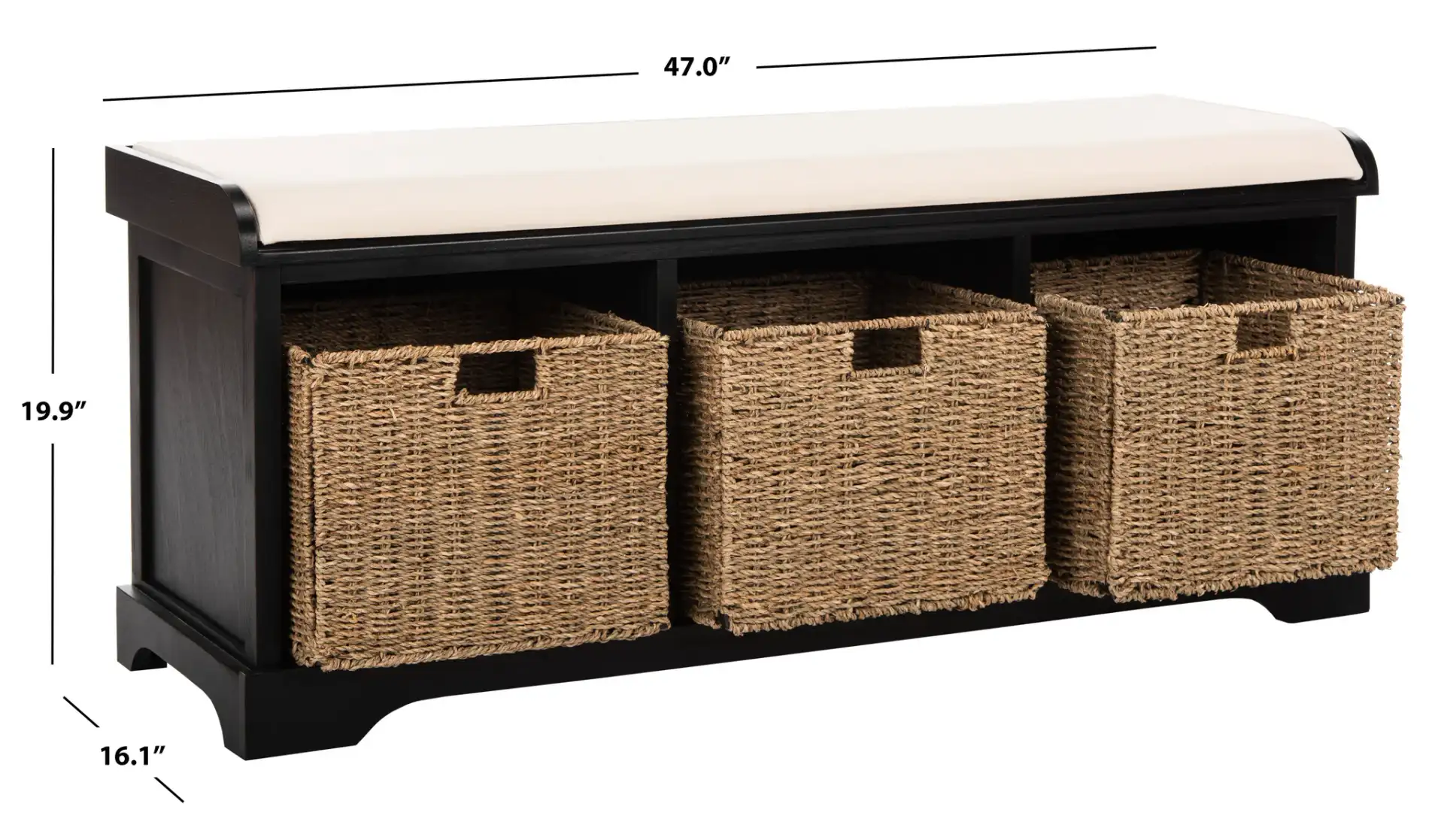 Lonan Storage Bench in Black, detail view