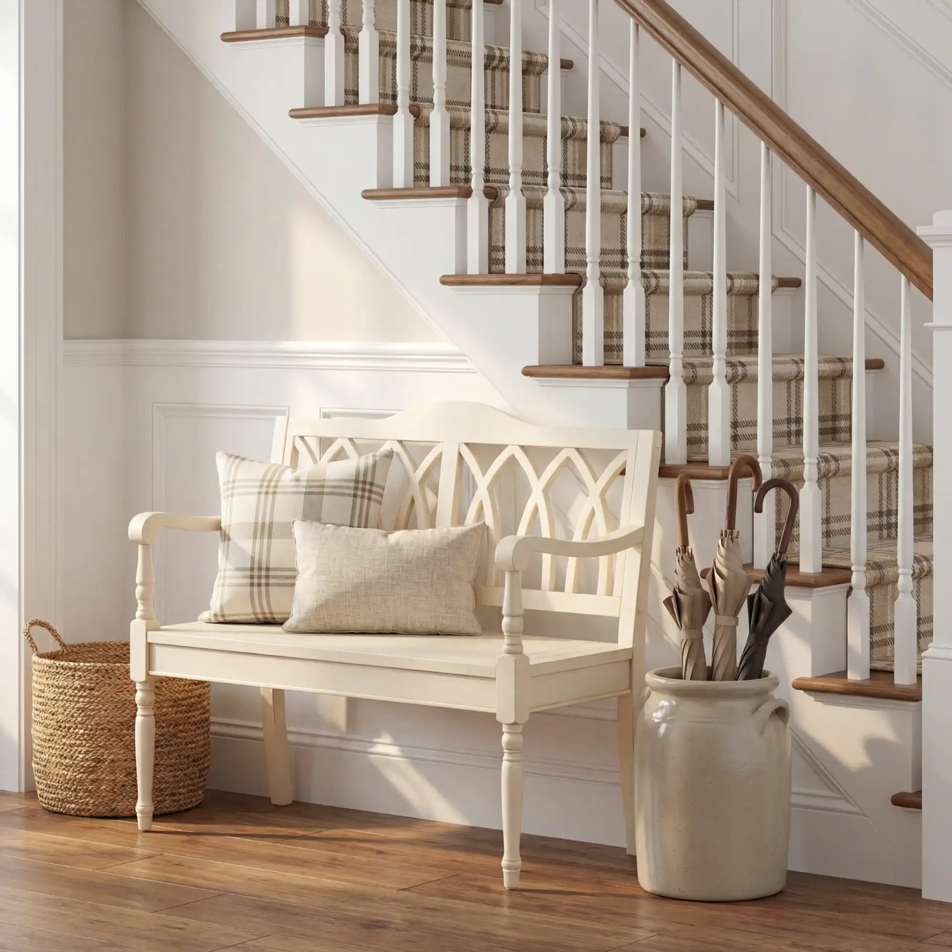 Benjamin Bench in Barley in a styled room