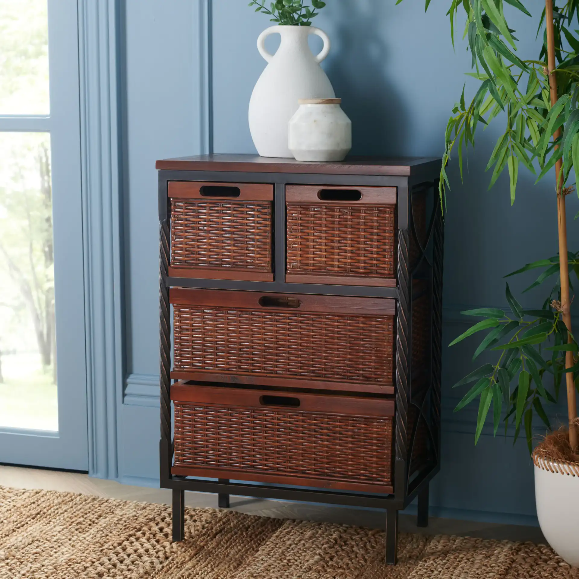 Andrew Storage Unit in Dark Teak in a styled room