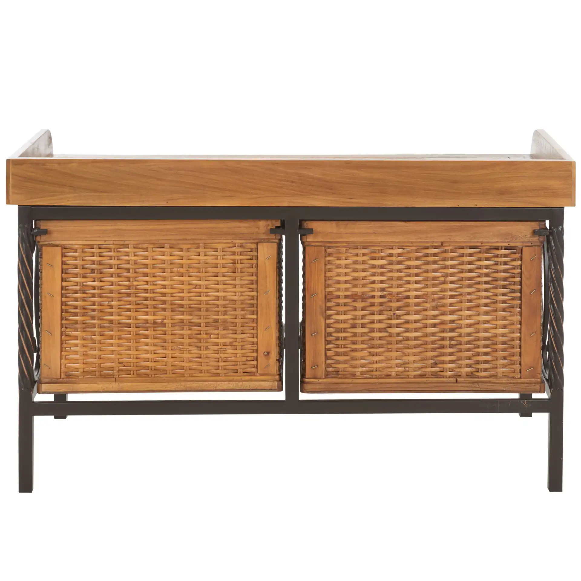 Noah Storage Bench in Antique Pewter / Medium Oak, detail view