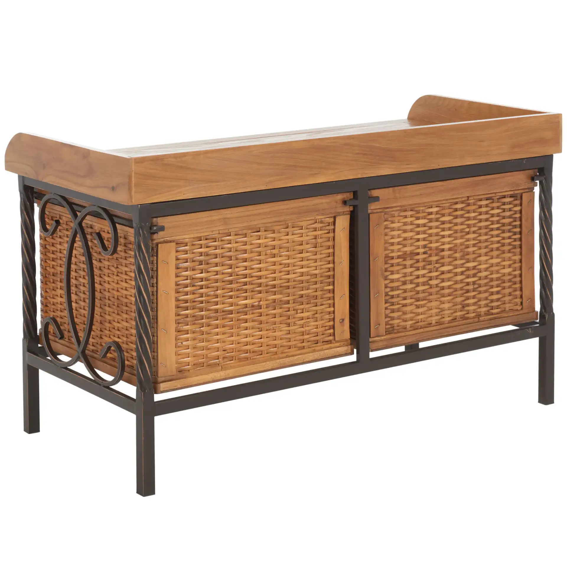 Noah Storage Bench in Antique Pewter / Medium Oak, detail view