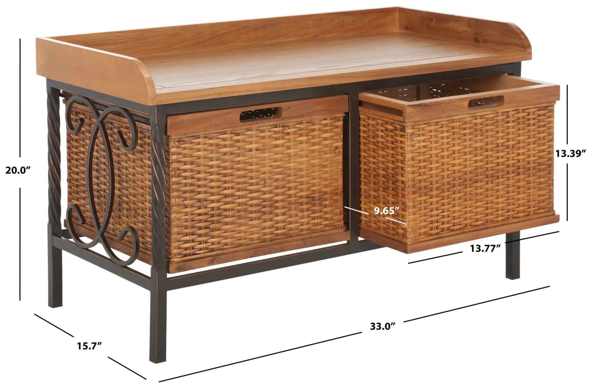 Noah Storage Bench in Antique Pewter / Medium Oak, detail view