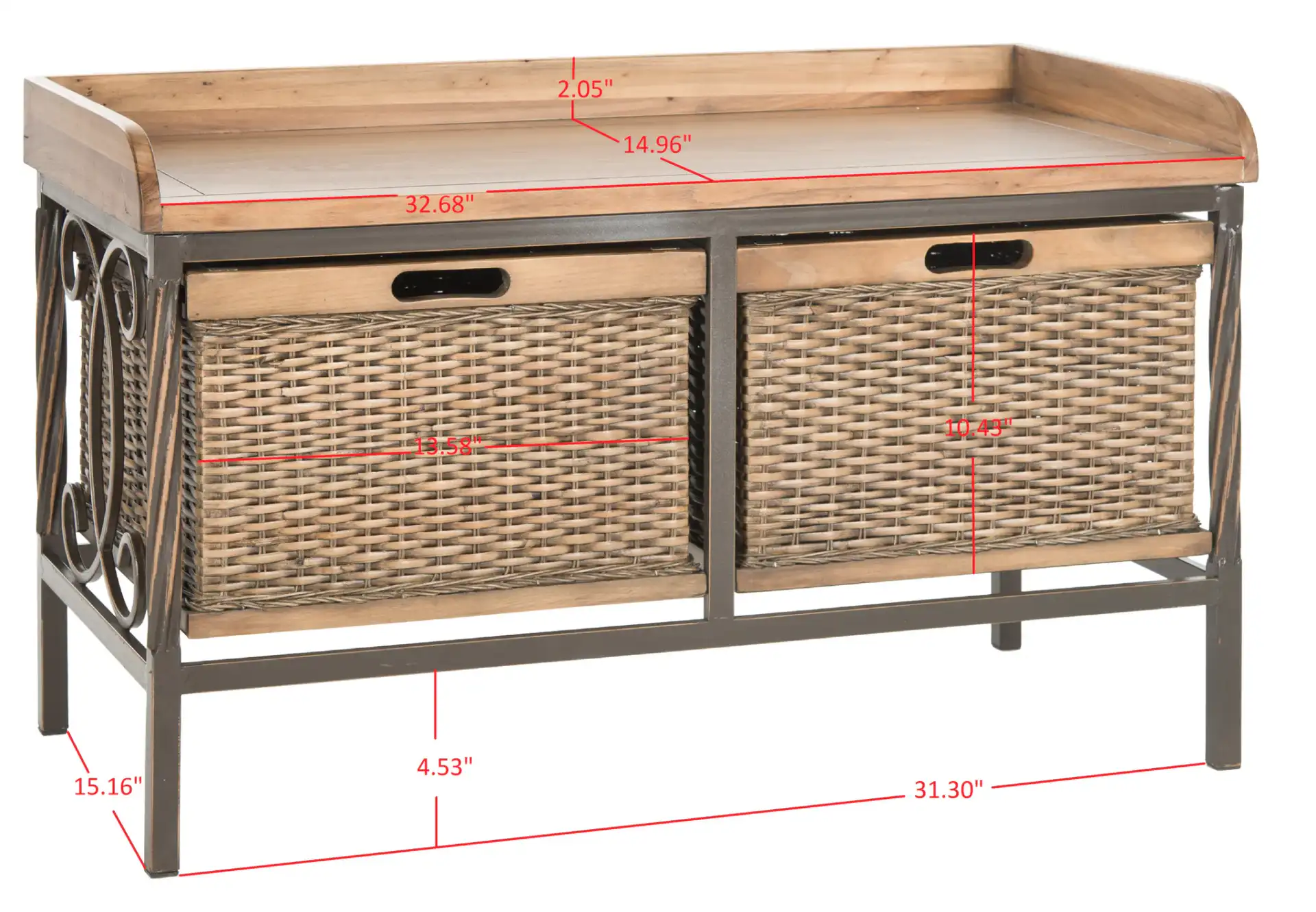 Noah Storage Bench in Antique Pewter / Medium Oak, detail view
