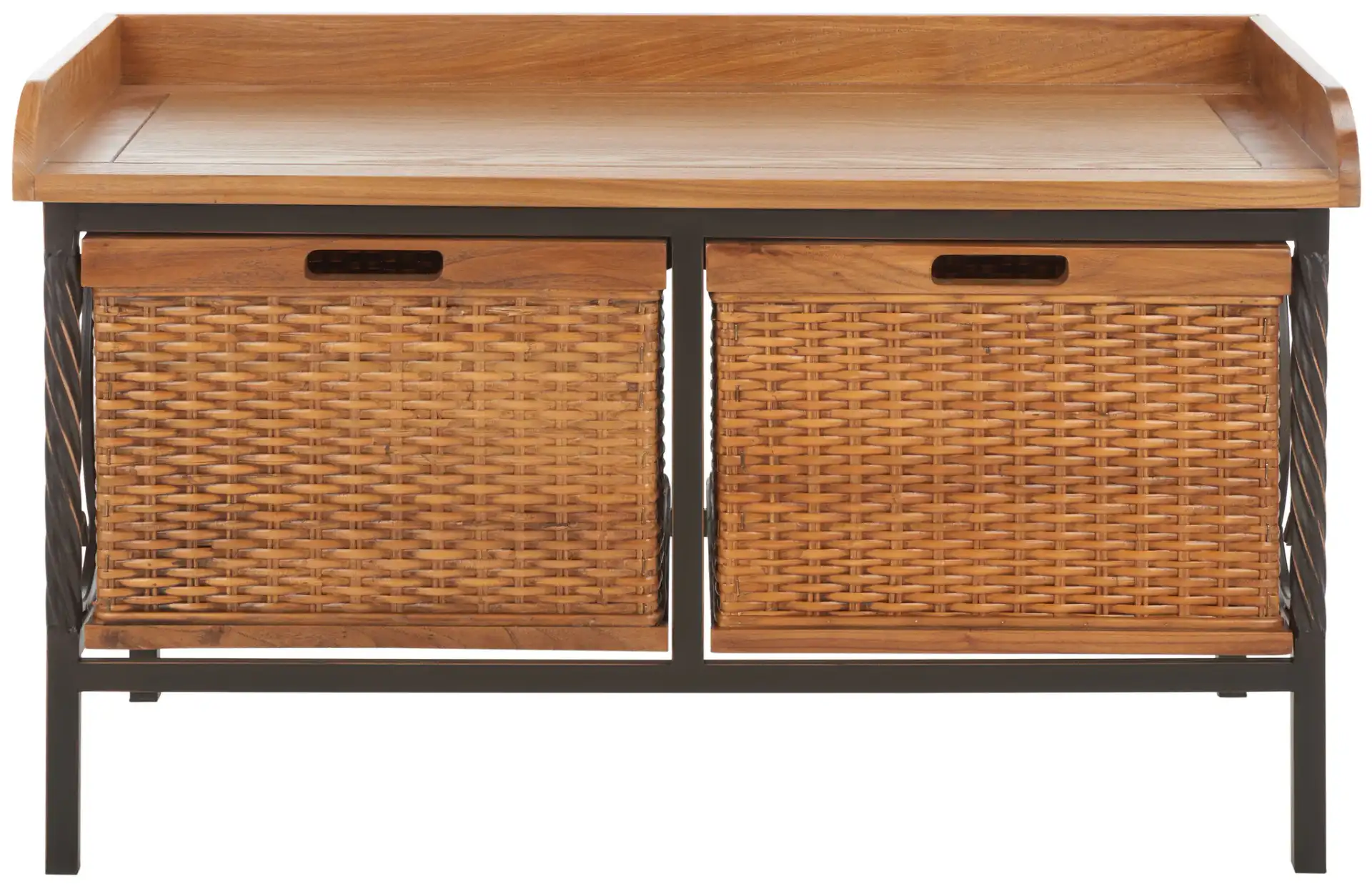 Noah Storage Bench in Antique Pewter / Medium Oak, detail view